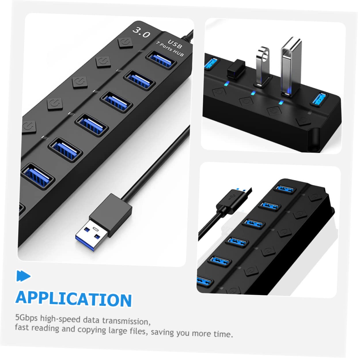 Homoyoyo 7-Port USB Hub with Extension Cable - High-Speed USB 3.0 Splitter for Laptop, PC, Mac, Gaming Console & Multiple Devices - Expand Connectivity for Computer Accessories, External Drives & More