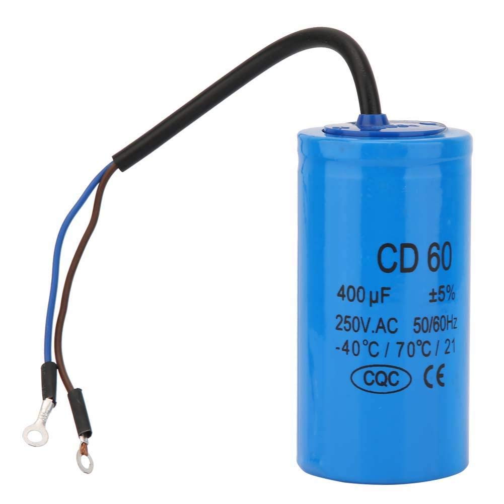 CD60 250V AC 400uF Motor Run Capacitor with Wire - 50/60Hz for Air Compressor, HVAC & Electric Motors | Durable Start Capacitor for Pumps, Fans & Power Tools