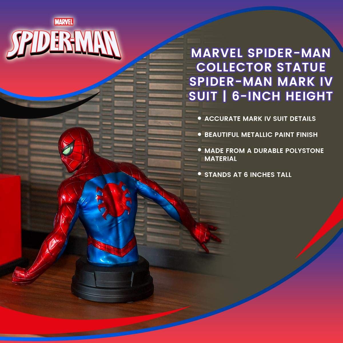 Entertainment Earth Spider-Man Mark IV Suit Mini Bust - Collectible Marvel Superhero Statue for Display & Home Decor