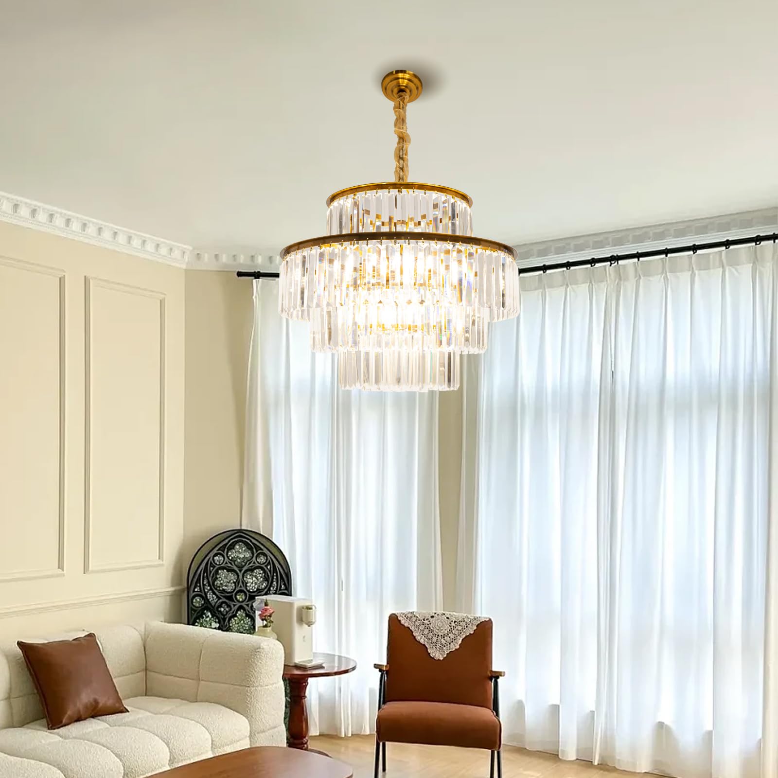 Modern Luxury Chrome Crystal Chandelier - 10-Light 4-Tier Contemporary Pendant Ceiling Light Fixture (23.6