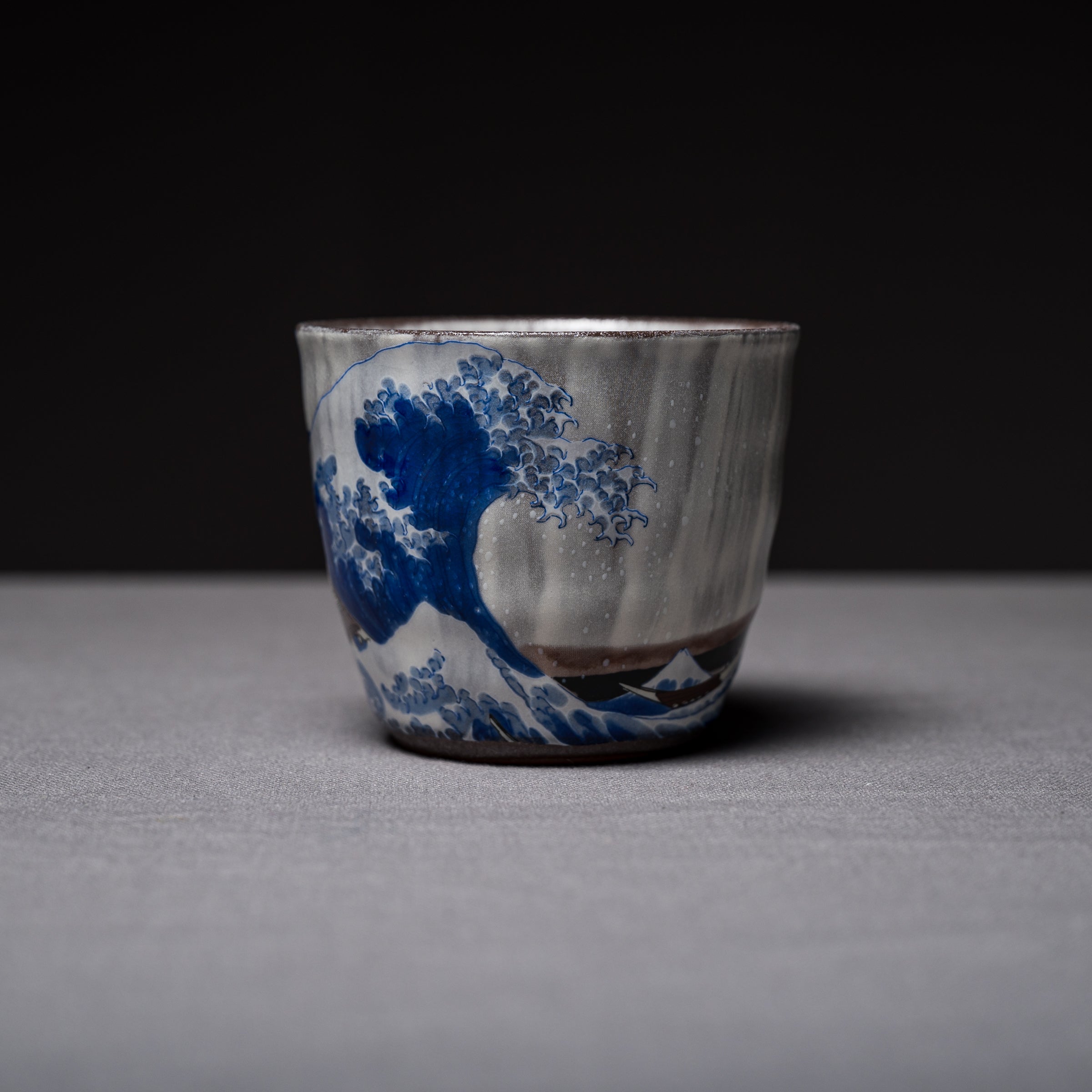 Authentic Japanese Kutani Ware Hokusai Shochu Cup - Handcrafted Ceramic Sake Cup with Wave Design - Perfect for Japanese Liquor Tasting, Home Bar Decor & Gift Giving