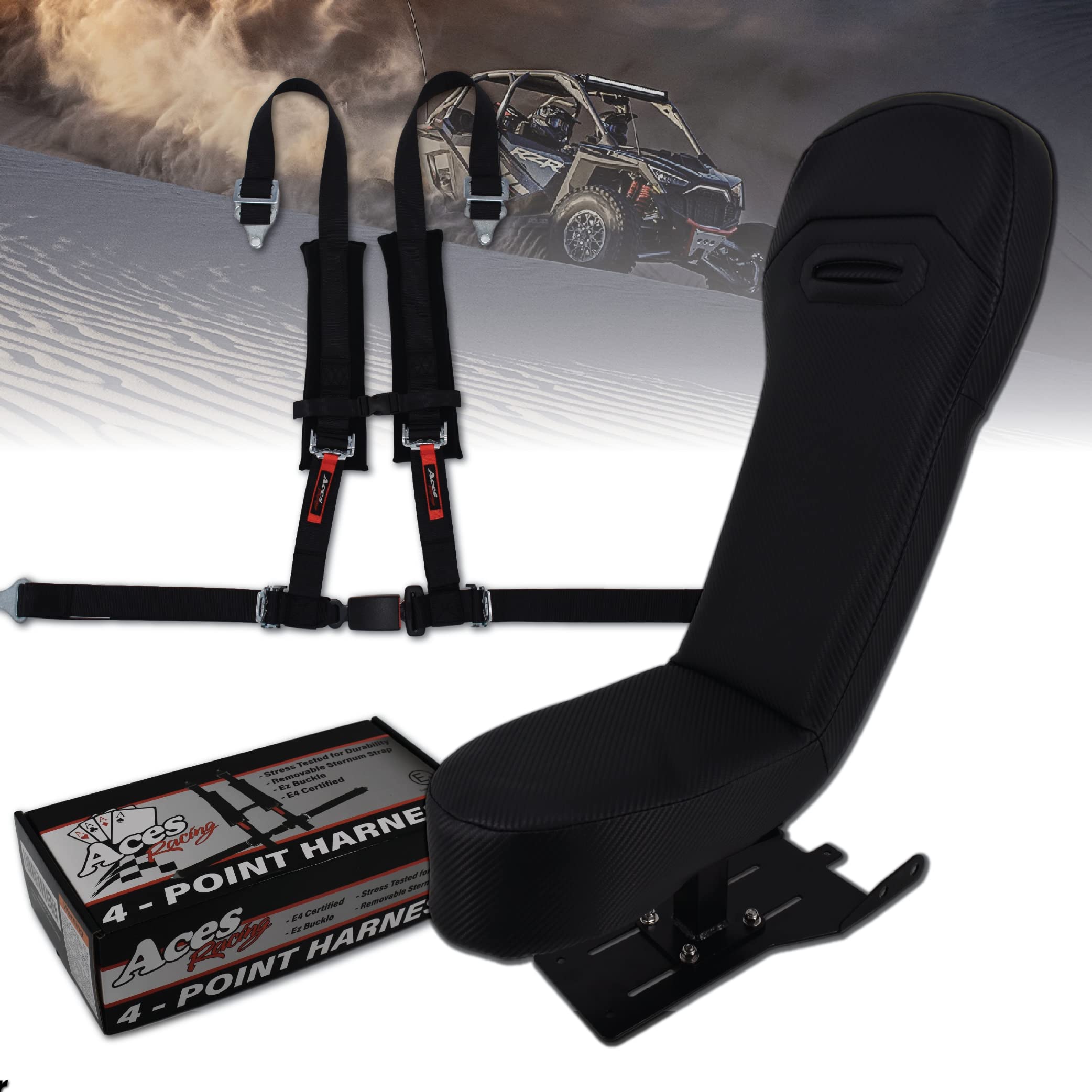 Aces Racing Polaris Pro XP Bump Seat for 2020+ XP4 Models - Rear Seat for 4-Seat UTVs (Black) - Perfect for Off-Road Adventures, Hunting & Trail Riding (5001)