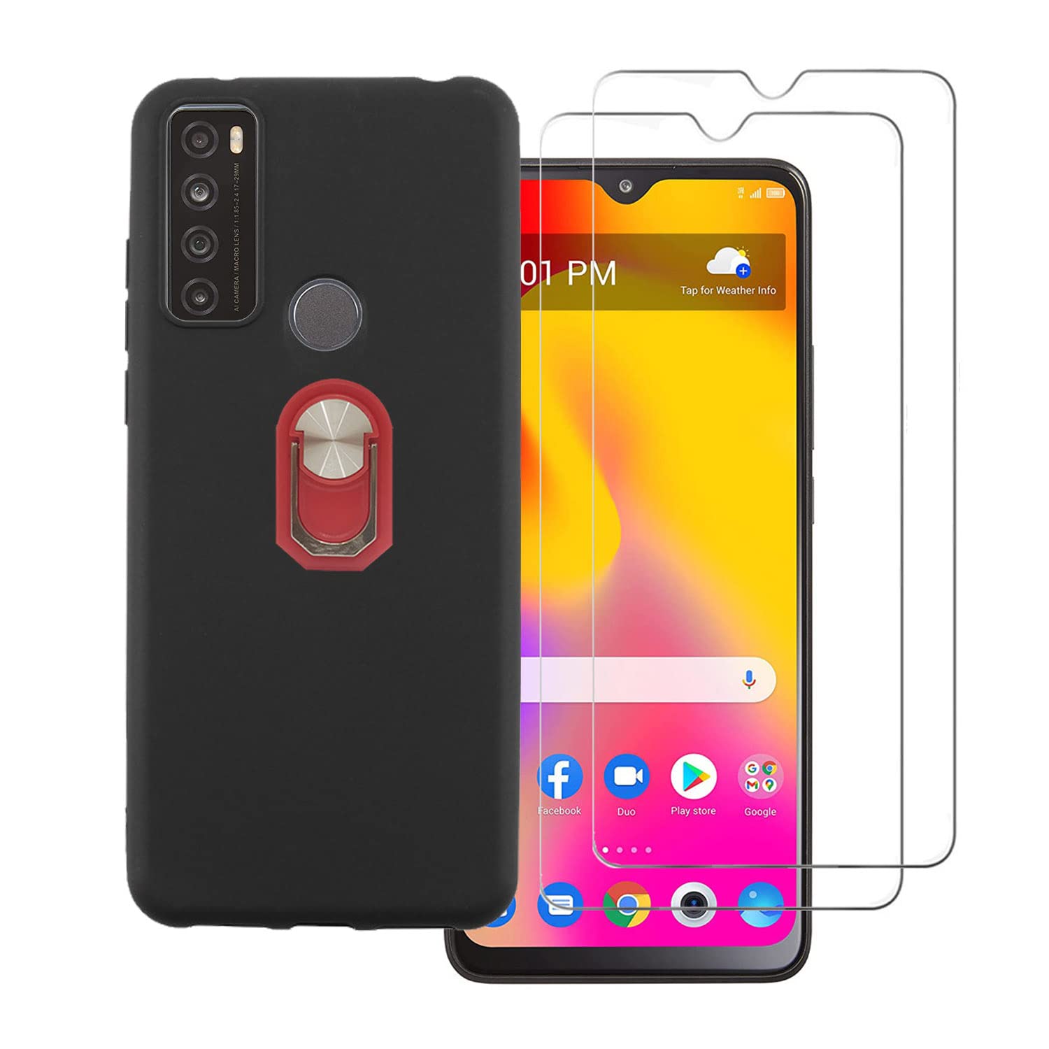 Premium TCL 30 XL Phone Case with Tempered Glass Screen Protector (2-Pack) - Flexible TPU Protective Cover with Metal Ring Grip, Magnetic Car Mount & Kickstand for TCL T701DL | Perfect for Work, Travel & Everyday Protection