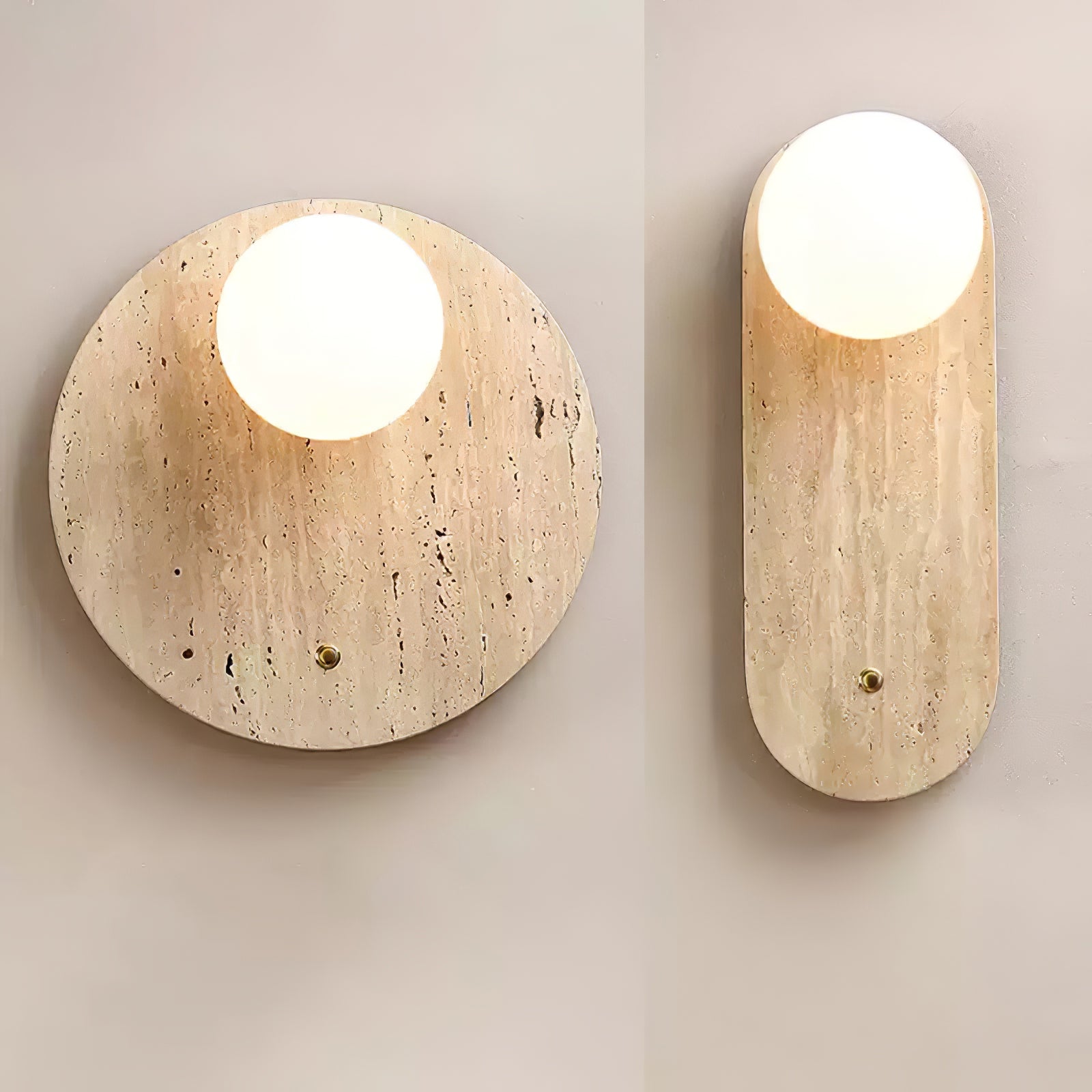 Luna Travertine Wall Sconce - Modern Rustic Light Fixture for Living Room, Bedroom & Hallway | Dimmable LED Wall Lamp with Natural Stone Finish | Perfect for Home Decor and Ambient Lighting