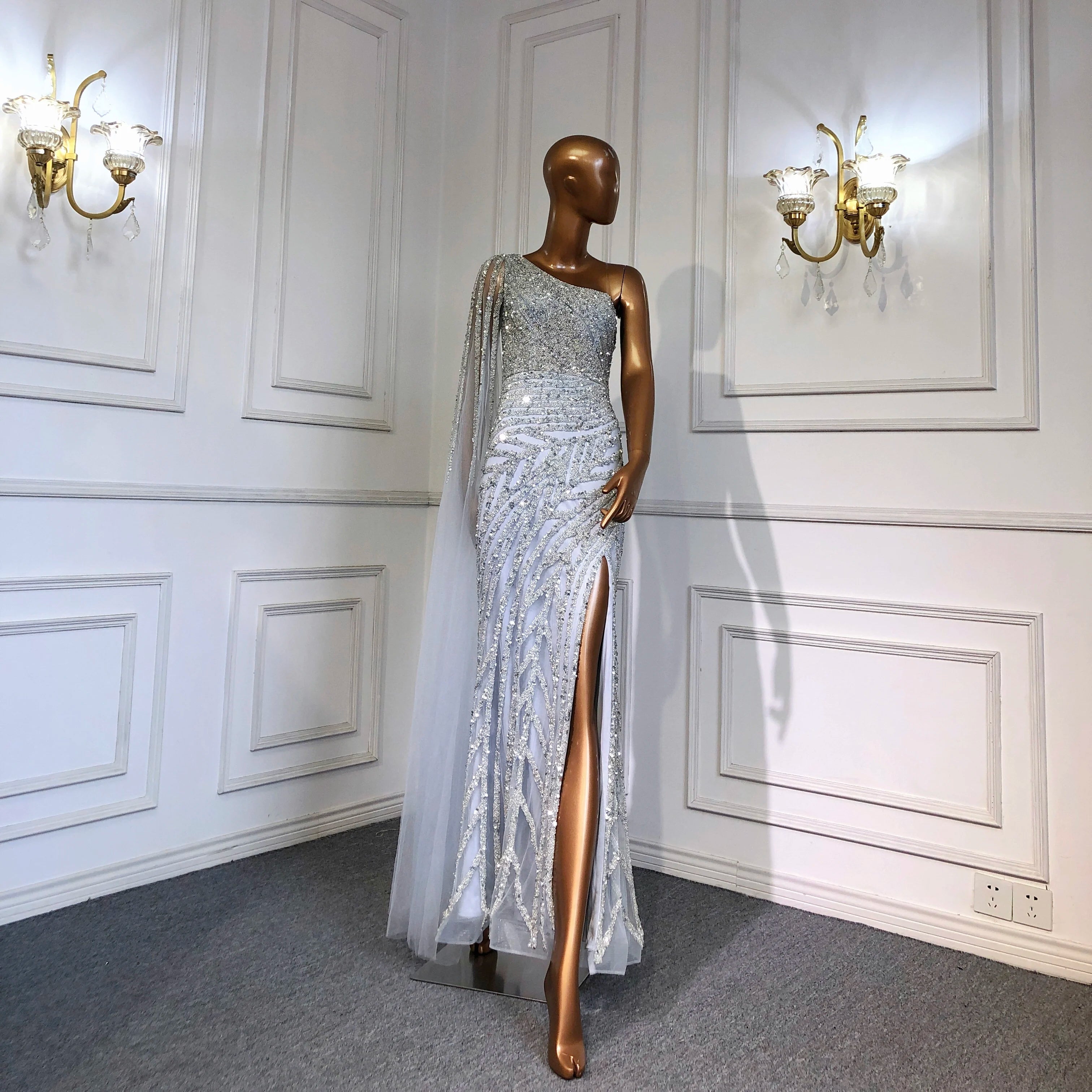 Elegant One Shoulder Lilac High Split Mermaid Evening Dress with Beaded Details for Women - Perfect for Prom, Gala, and Formal Parties - Serene Hill LA71493