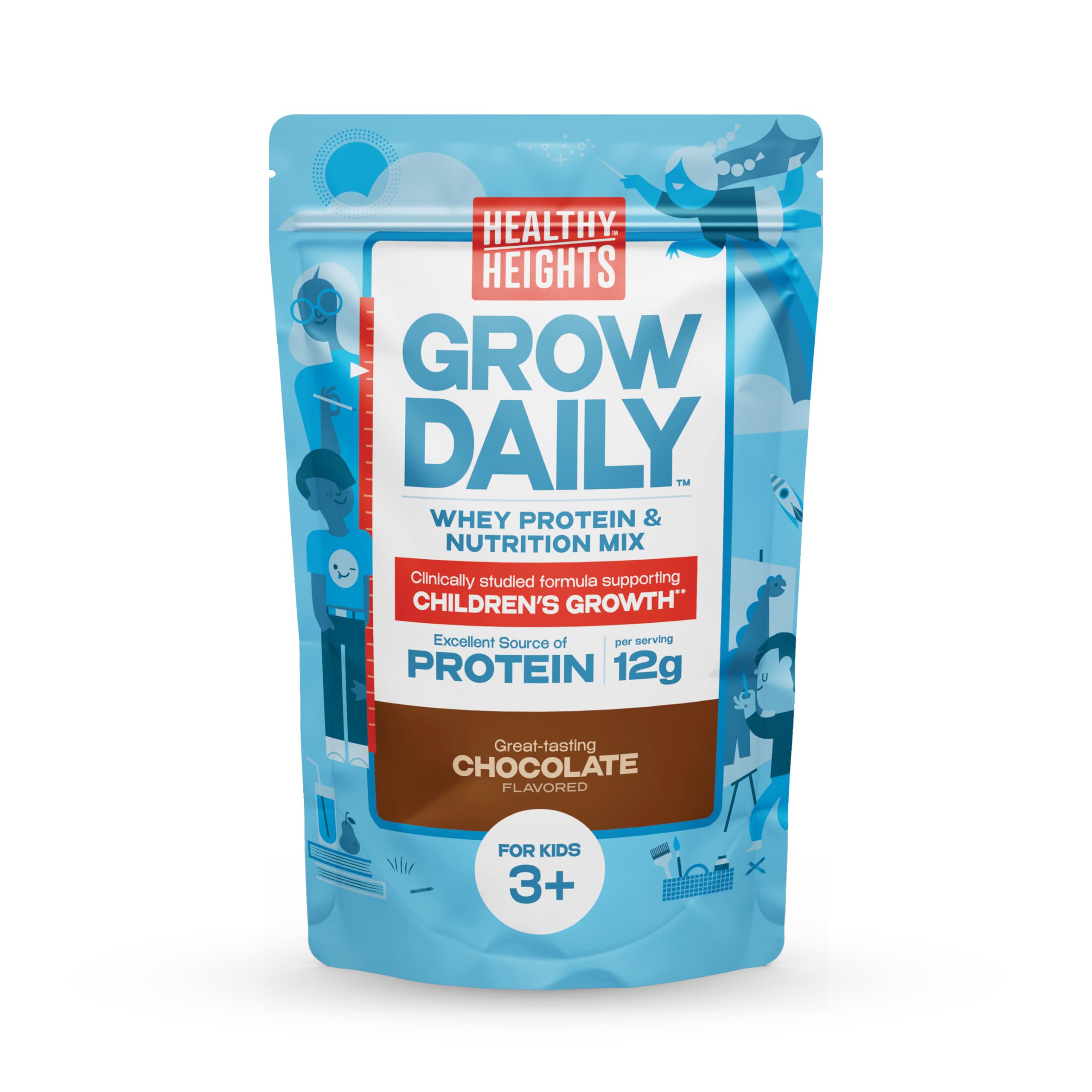 Healthy Heights Grow Daily Kids Protein Drink Mix (Chocolate) - High Protein Shake for Children Ages 3+ | Supports Growth & Development | Perfect for Breakfast, Snacks & Active Lifestyles