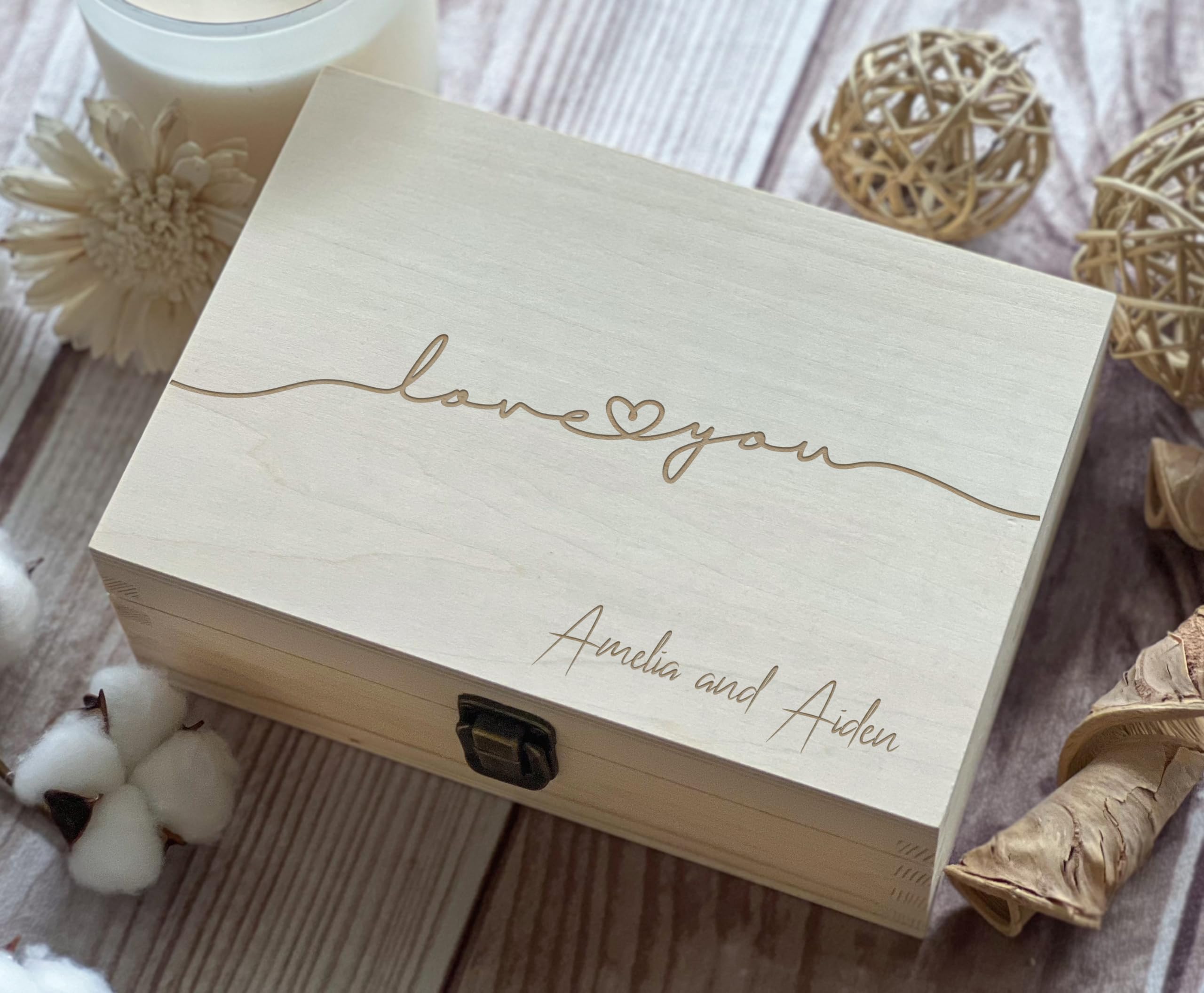 Personalized Laser Engraved Wooden Keepsake Box - Custom Memory Gift for Wife, Couples, Wedding Anniversary - 8.5