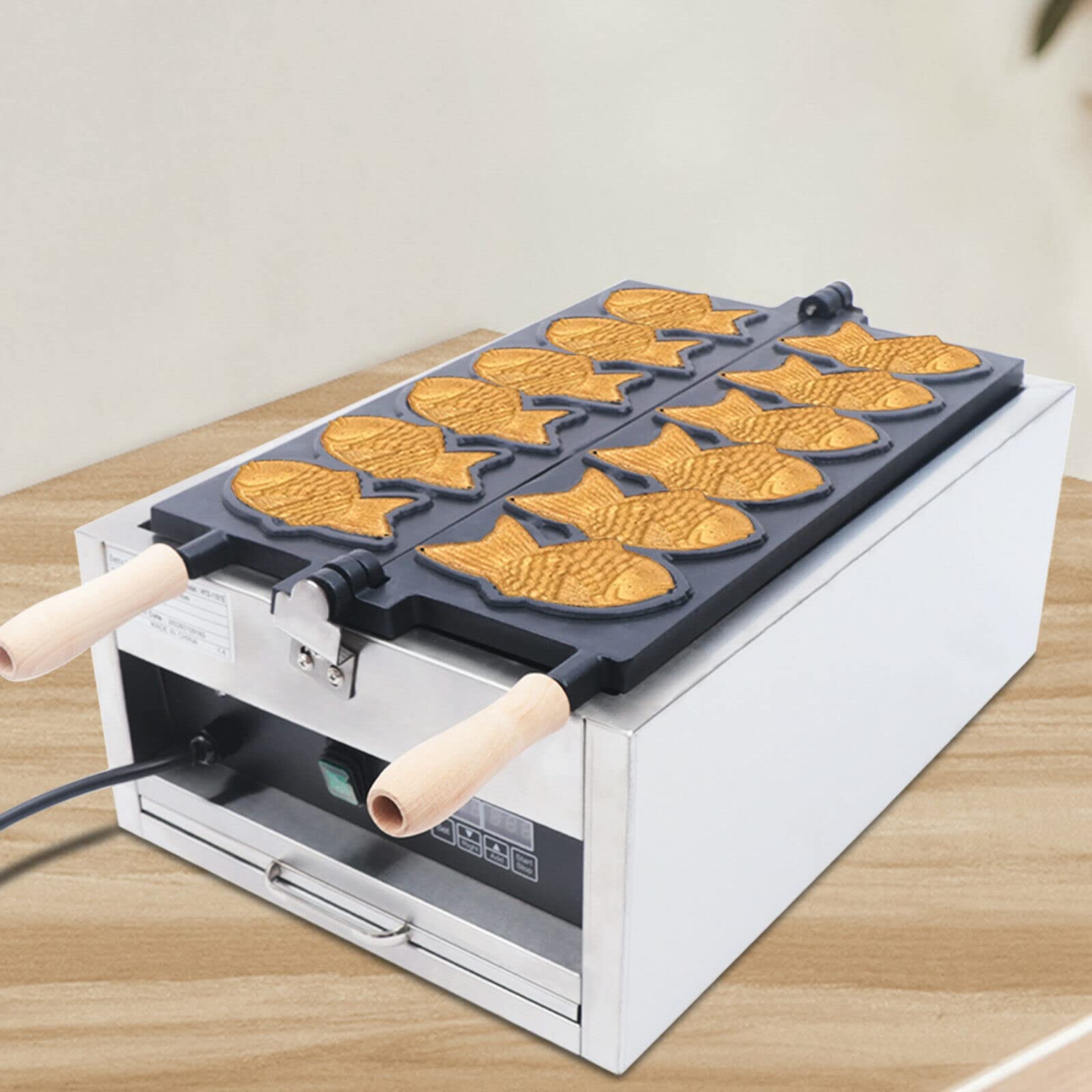 3000W 6-Grid Commercial Taiyaki Maker - Non-Stick Fish Shaped Waffle Machine, Stainless Steel Pancake Maker for Restaurants, Cafes & Shops - Perfect for Bubble Tea Shops, Dessert Cafes & Asian Snack Stores