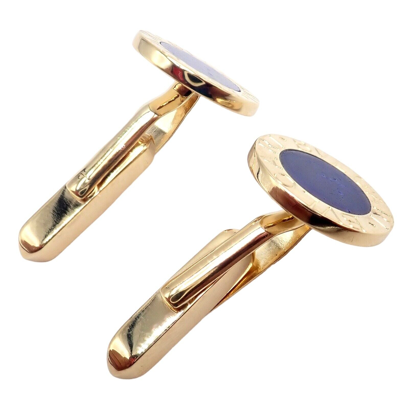 Authentic Bvlgari 18K Yellow Gold Lapis Lazuli Cufflinks for Men - Luxury Italian Designer Jewelry Gift for Weddings, Business & Formal Occasions