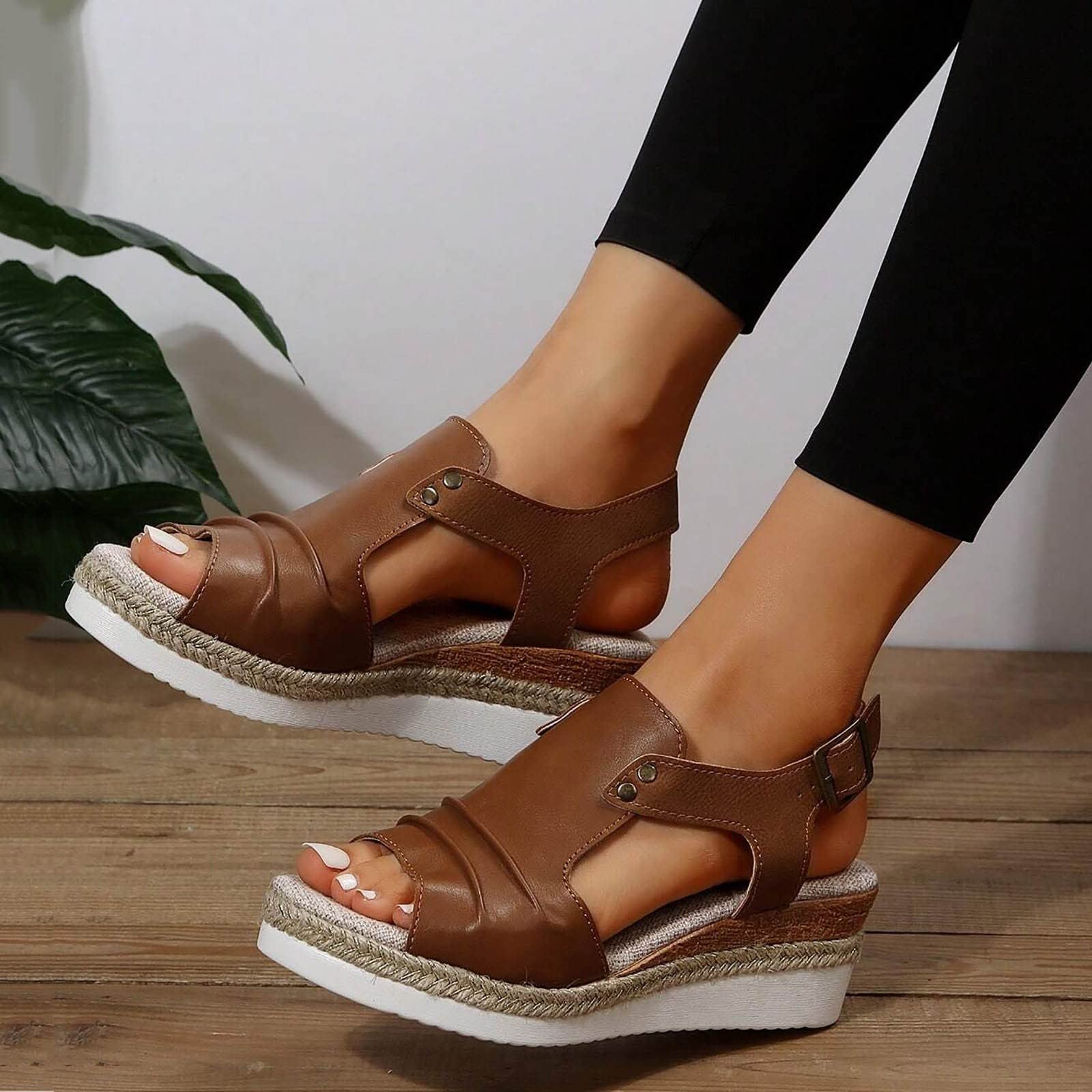 Women's Comfortable Low Heel Wedge Sandals - Orthopedic Espadrille Platform Sandals with Ankle Strap | Summer Fashion, Casual & Dressy Outdoor Shoes for Beach, Walking & Date Nights