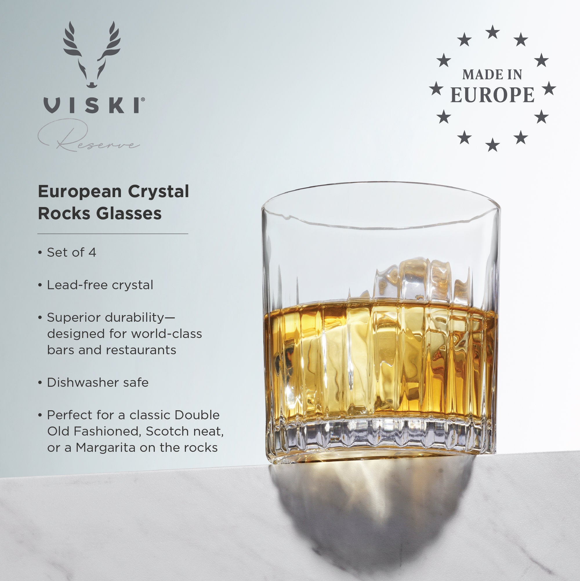Premium Reserve Milo Crystal Whiskey Glasses Set of 4 - Elegant Barware for Scotch, Bourbon & Cocktails - Perfect for Home Bars, Dinner Parties & Gifts
