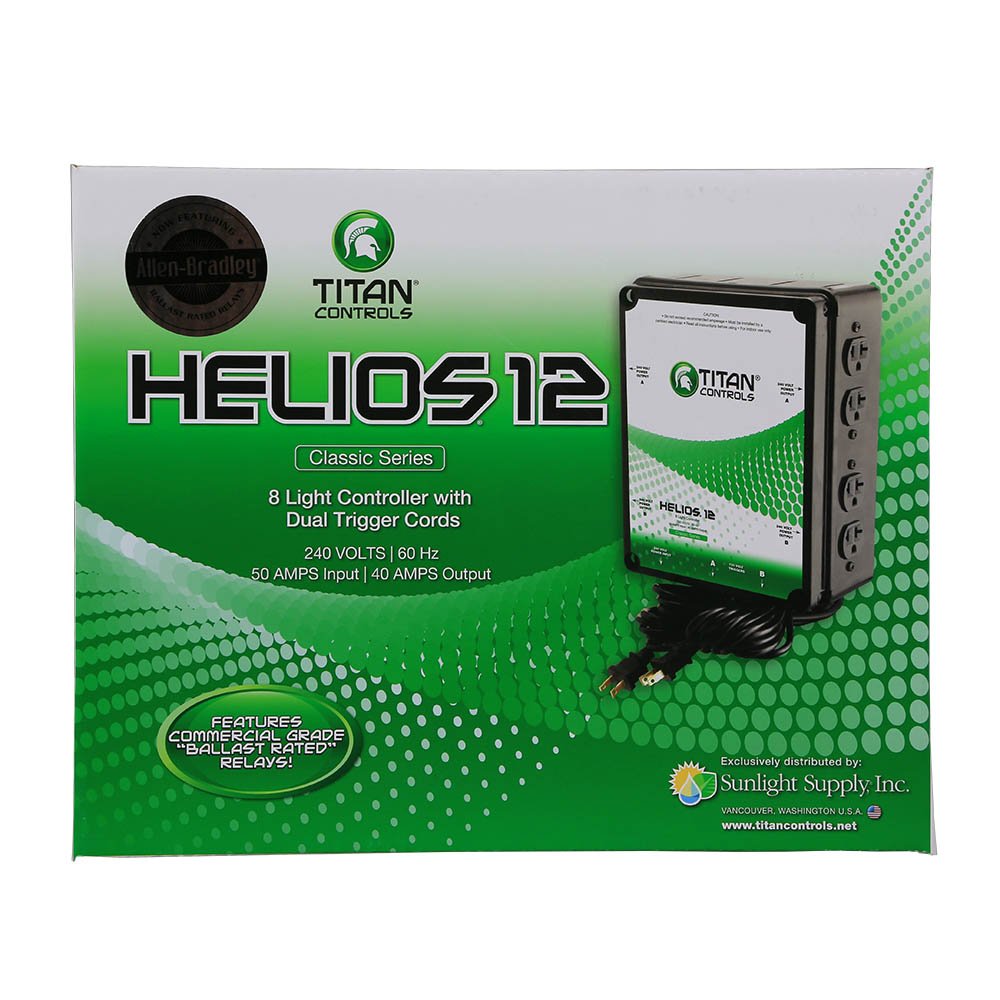 Titan Controls 8-Light Controller with Dual Relay Trigger Cords, 240V - Helios 12 | Commercial Grow Light System for Indoor Hydroponics & Greenhouse Gardening