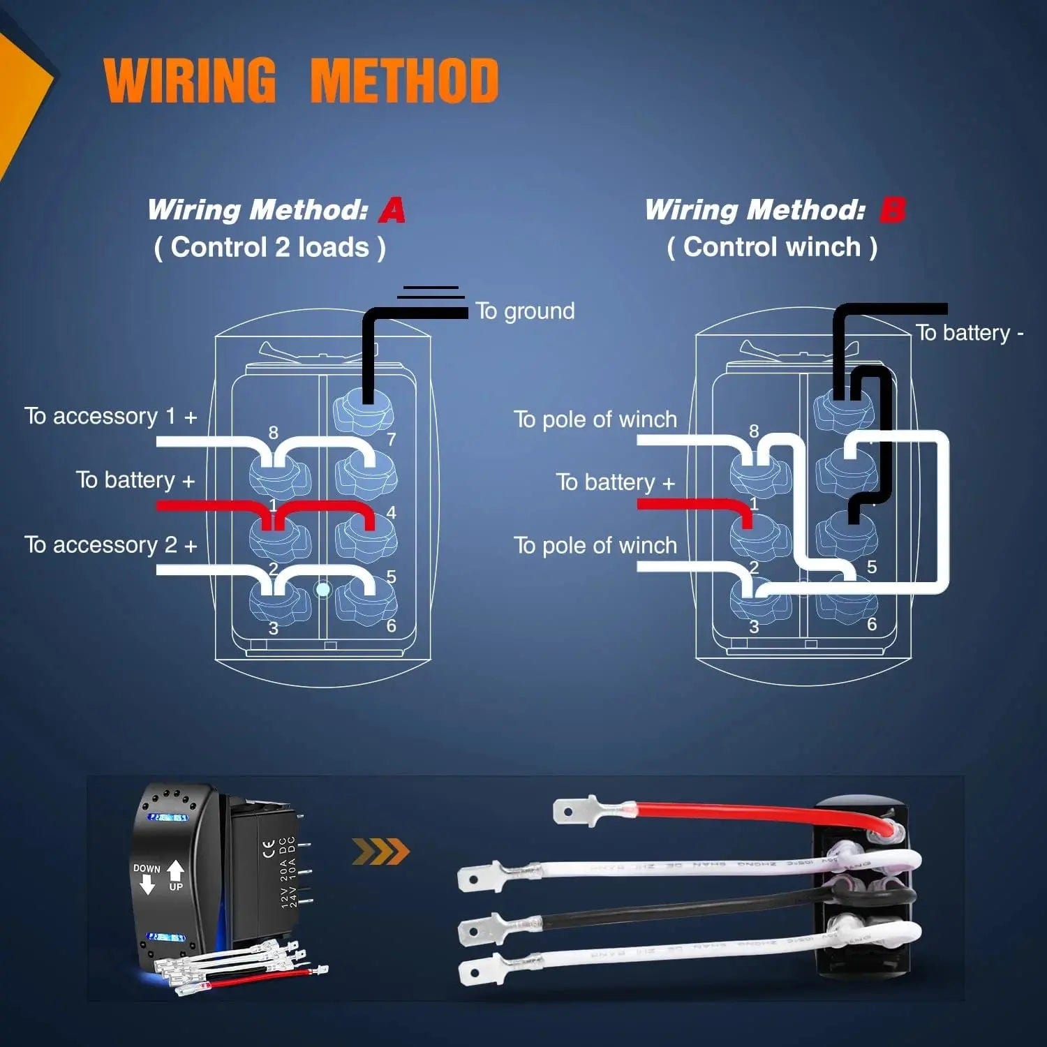 7Pin DPDT On/Off Momentary Rocker Switch - Blue LED Illuminated for Car, Boat, Marine & Industrial Equipment (Up/Down Control)