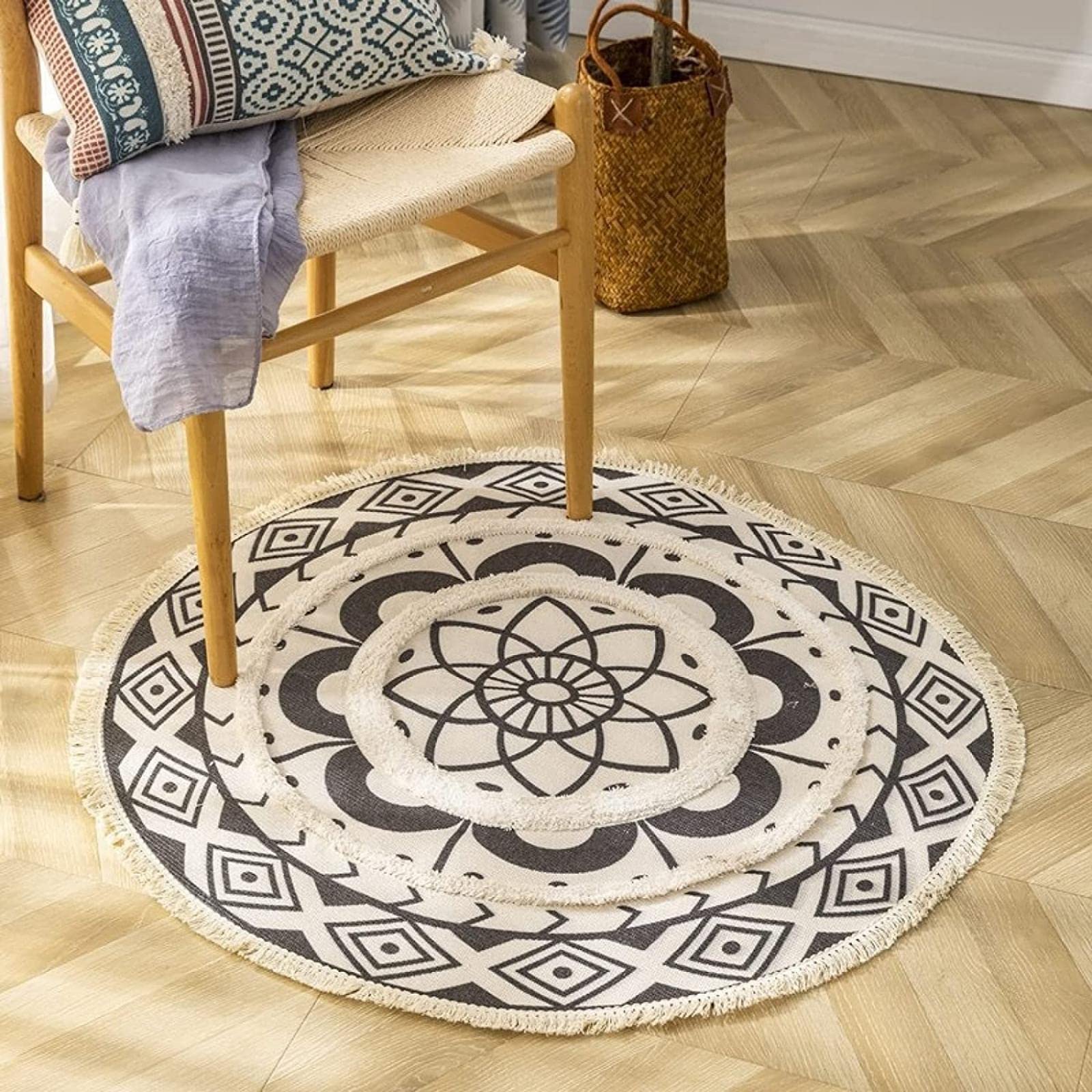 Samtiny Non-Slip Kitchen Rug with Tassel - 2.95x2.95 Feet Soft Indoor Floor Mat for Porch, Entrance, Living Room & Bedroom - Perfect for Home Decor and Comfort Underfoot