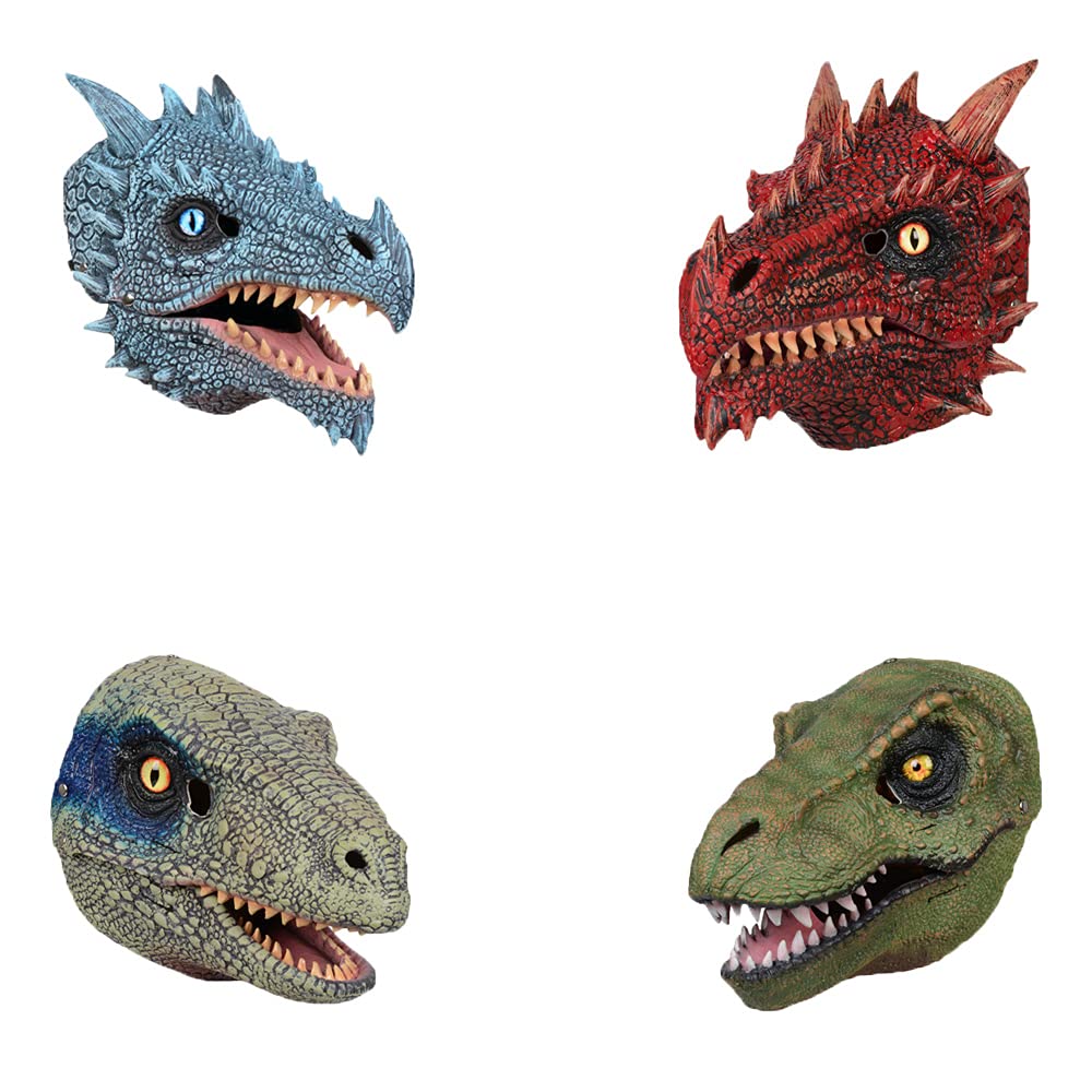 NECHARI Dinosaur Moving Jaw Head Mask - Jurassic Full Head Latex Mask for Halloween Costume, Cosplay, Party, Scary Movie Night & Themed Events
