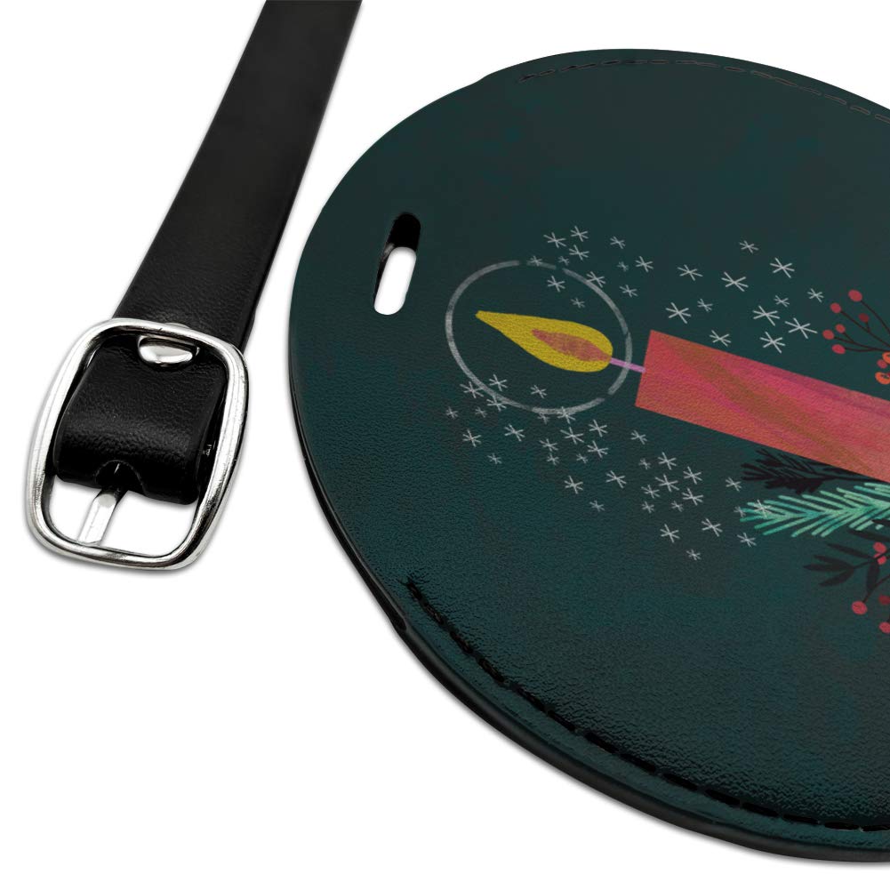 Round Leather Christmas Candle Luggage Tag - Personalized Carry-On Suitcase ID Tag for Travel Bags | Perfect for Holiday Gifts & Vacation Identification