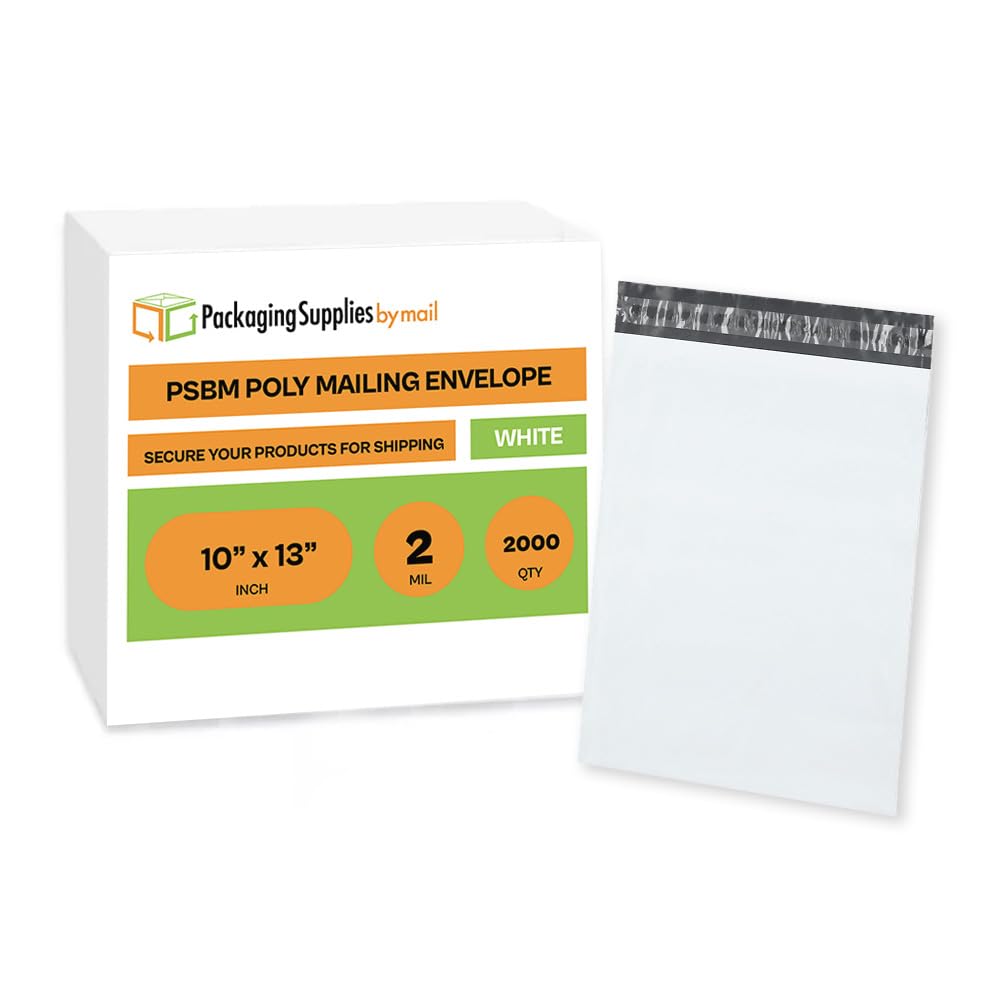 PSBM White Poly Mailers 10x13 Inches (2000 Pack) - Durable Self-Seal Shipping Envelopes for Clothing & Small Businesses | Perfect for Ecommerce, Online Stores & Package Shipping