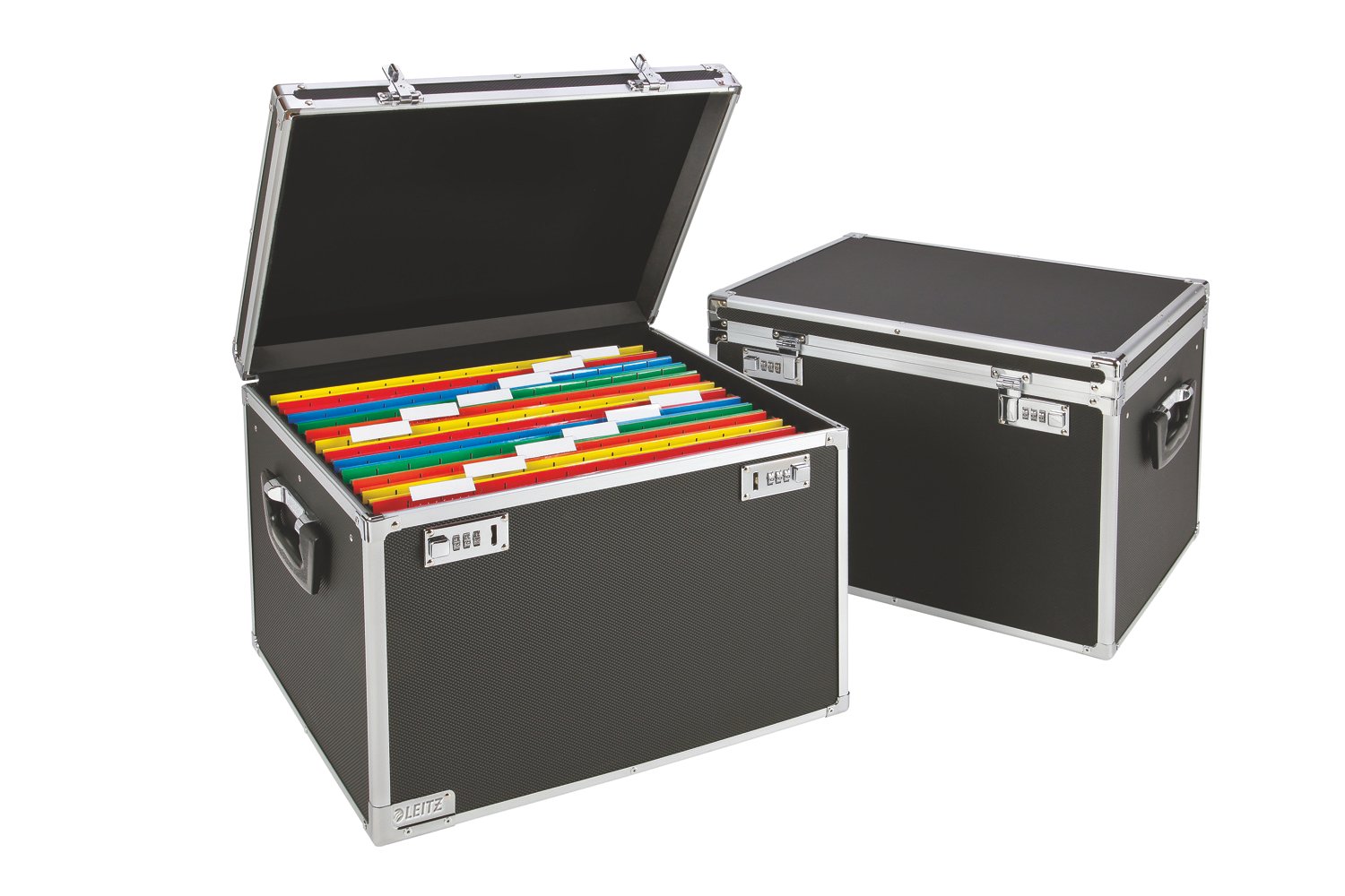 Leitz 67150195 Lockable Suspension File Chest - Foolscap Size, 30 File Capacity, Black/Chrome Finish - Secure Document Storage for Office & Home Organization