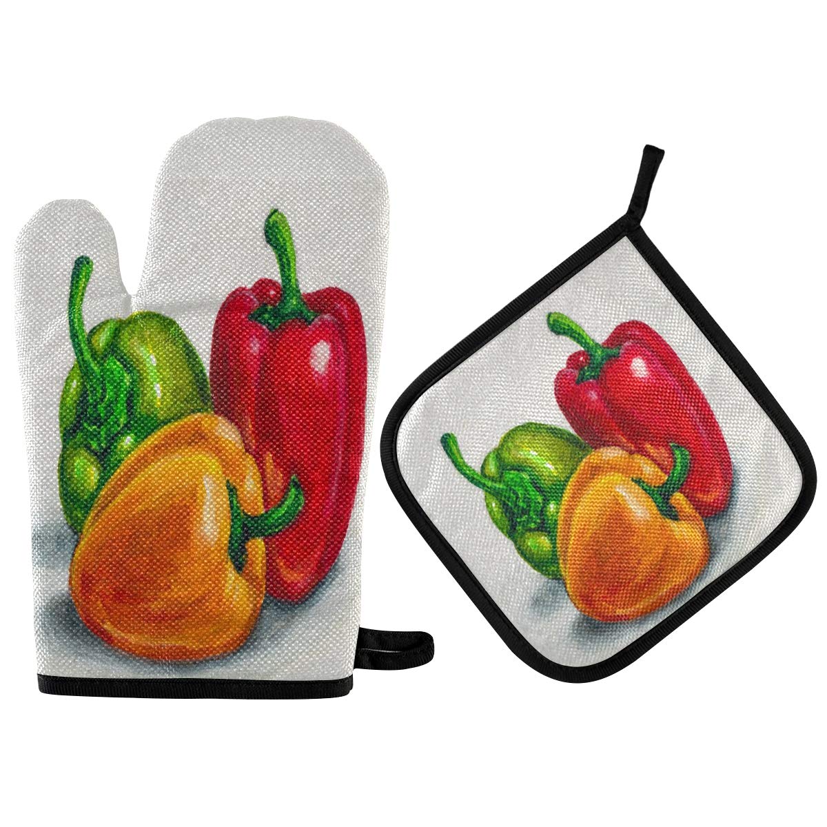 Heat Resistant Non-Slip Colored Bell Pepper Oven Mitts & Pot Holders Set - 2pcs Kitchen Cooking Baking BBQ Accessories for Grilling, Baking, and Stovetop Cooking