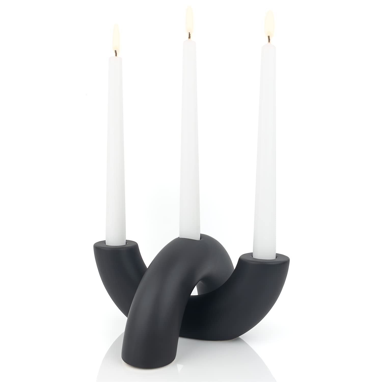 Black Ceramic Candle Holder Set - Modern 3-Taper Candelabra for Dining & Living Room Decor