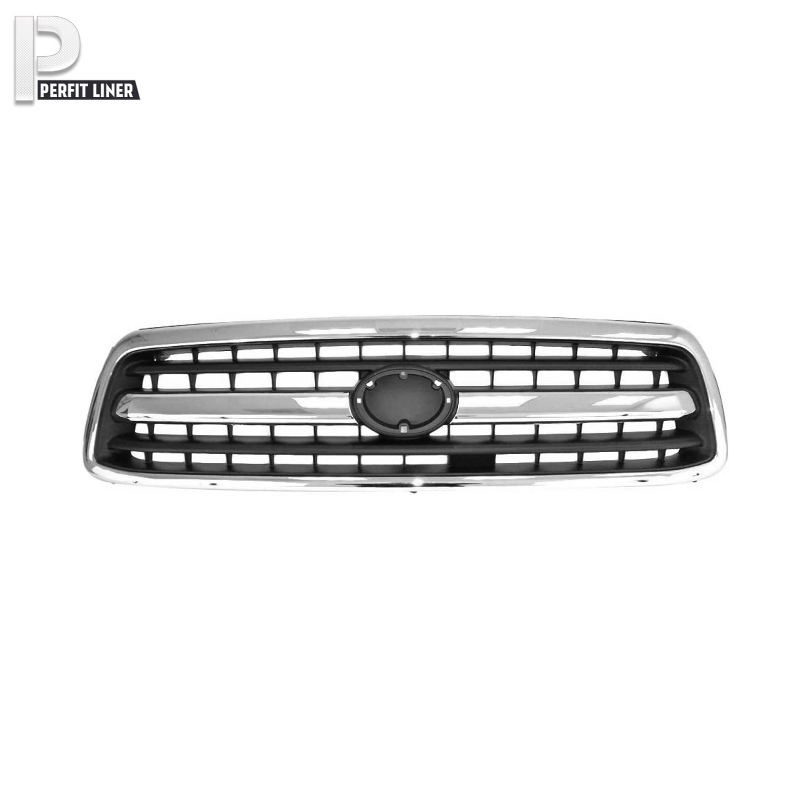 Perfit Liner Front Chrome Black Grille Grill with Emblem Provision - Compatible with 2000-2002 Toyota Tundra Pickup Truck (Part #TO1200223 531000C020) - Upgrade Your Truck's Style & Protection