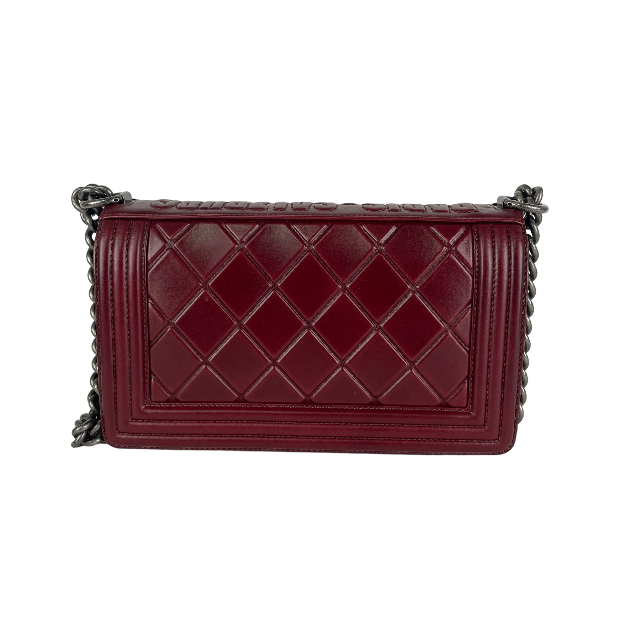 Chanel Old Medium Boy Bag in Burgundy Leather - Luxury Crossbody Handbag for Women, Perfect for Evening Events & Date Nights