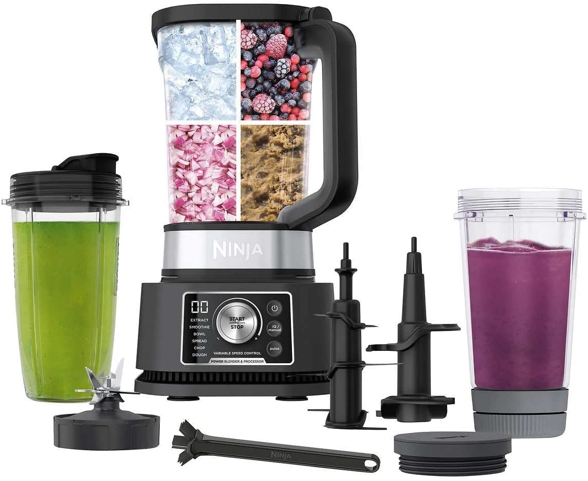 Ninja CO351B Foodi Power Pitcher 4-in-1 Blender - 1400W Smoothie Maker, Bowl Processor, Dough Mixer & Crushing Blender with smartTORQUE Technology, 6 Auto-iQ Presets, Stainless Steel Finish (Renewed) - Perfect for Smoothies, Frozen Drinks, Nut Butters & Food Prep