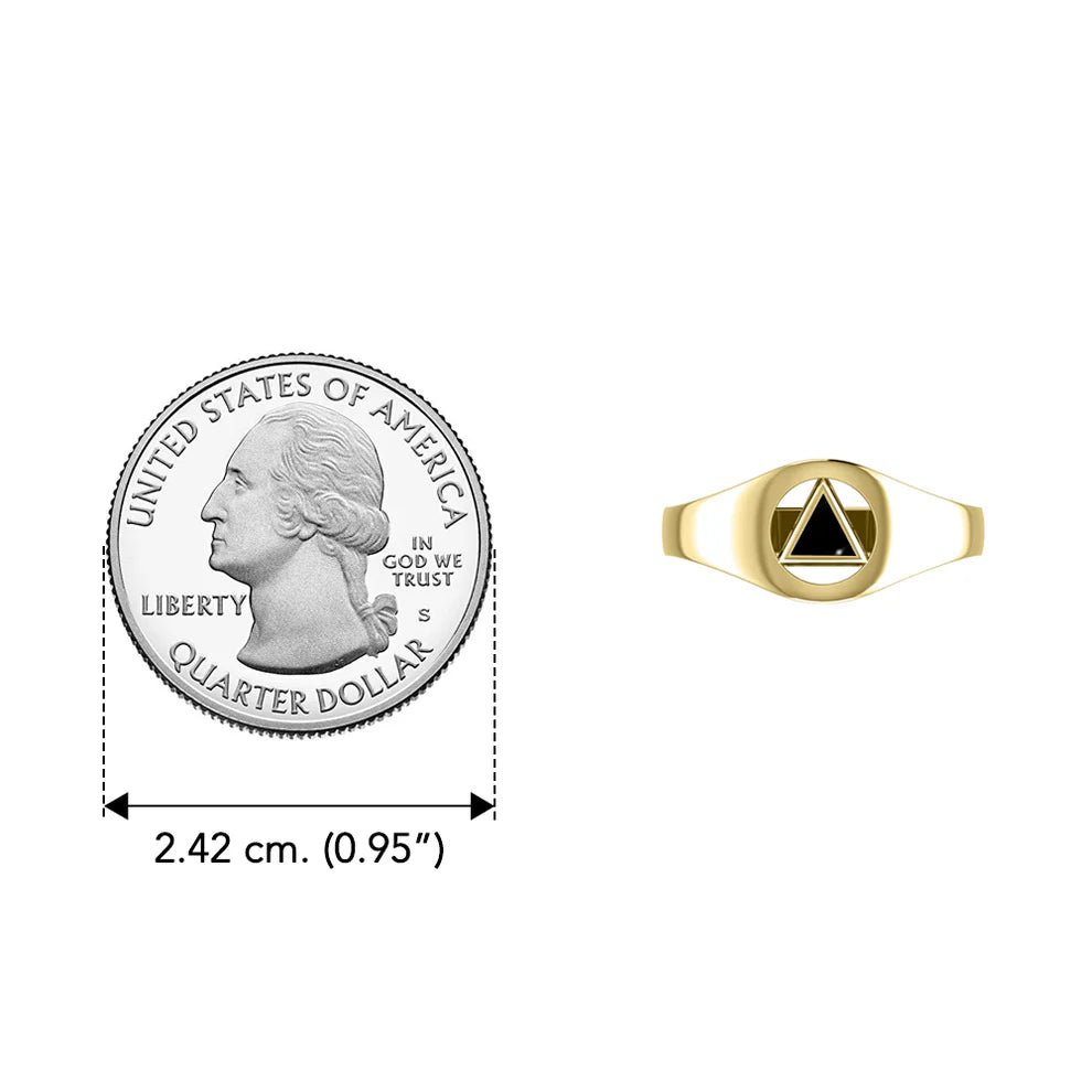 14K Solid Yellow Gold Ring with Inlaid Recovery Symbol - AA Sobriety Jewelry for Addiction Recovery & 12 Step Programs - Perfect Gift for Sobriety Anniversary, Birthday or Special Occasion