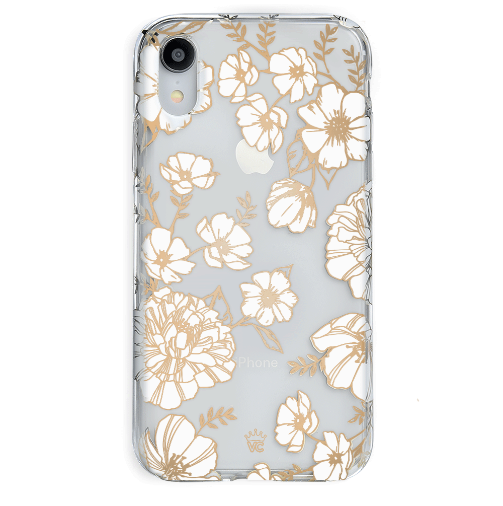 Elegant White & Gold Floral Transparent iPhone Case - Slim Protective Cover for iPhone 12/13/14/15 - Perfect for Everyday Use, Office & Special Occasions