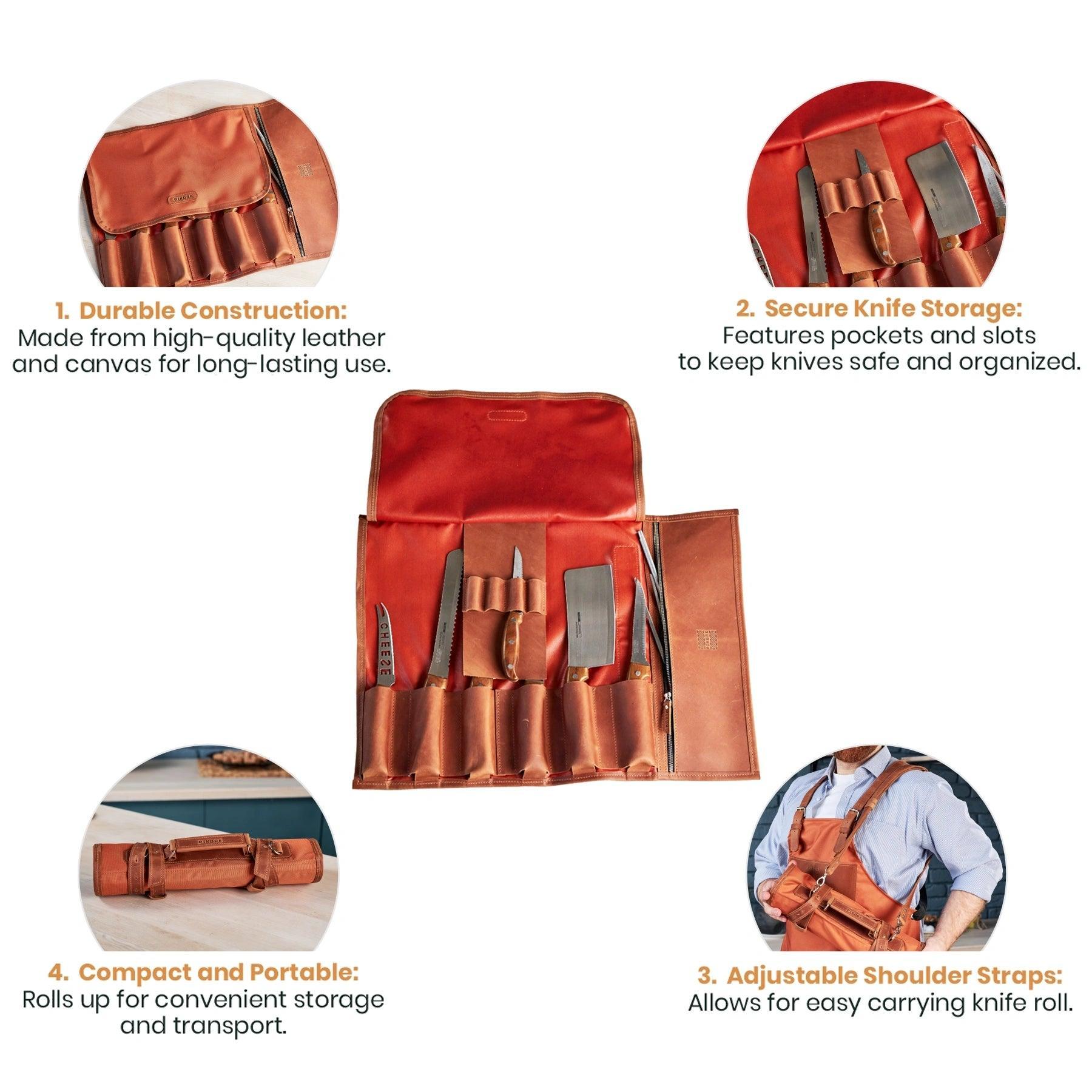 Premium Waxed Canvas Knife Roll for Chefs - Durable & Water-Resistant Knife Storage Bag - Perfect for Professional Kitchens, Culinary School & Outdoor Cooking