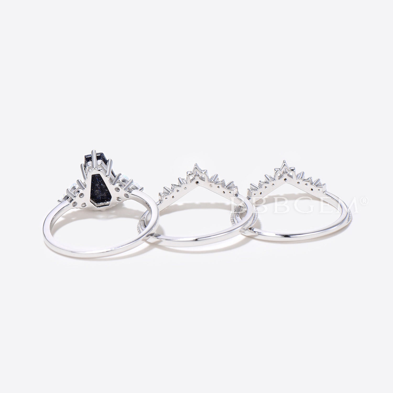 3pcs Blue Sandstone Coffin Engagement Ring - Silver Galaxy Nebula Wedding Band for Women, Perfect for Proposals, Anniversaries & Special Occasions