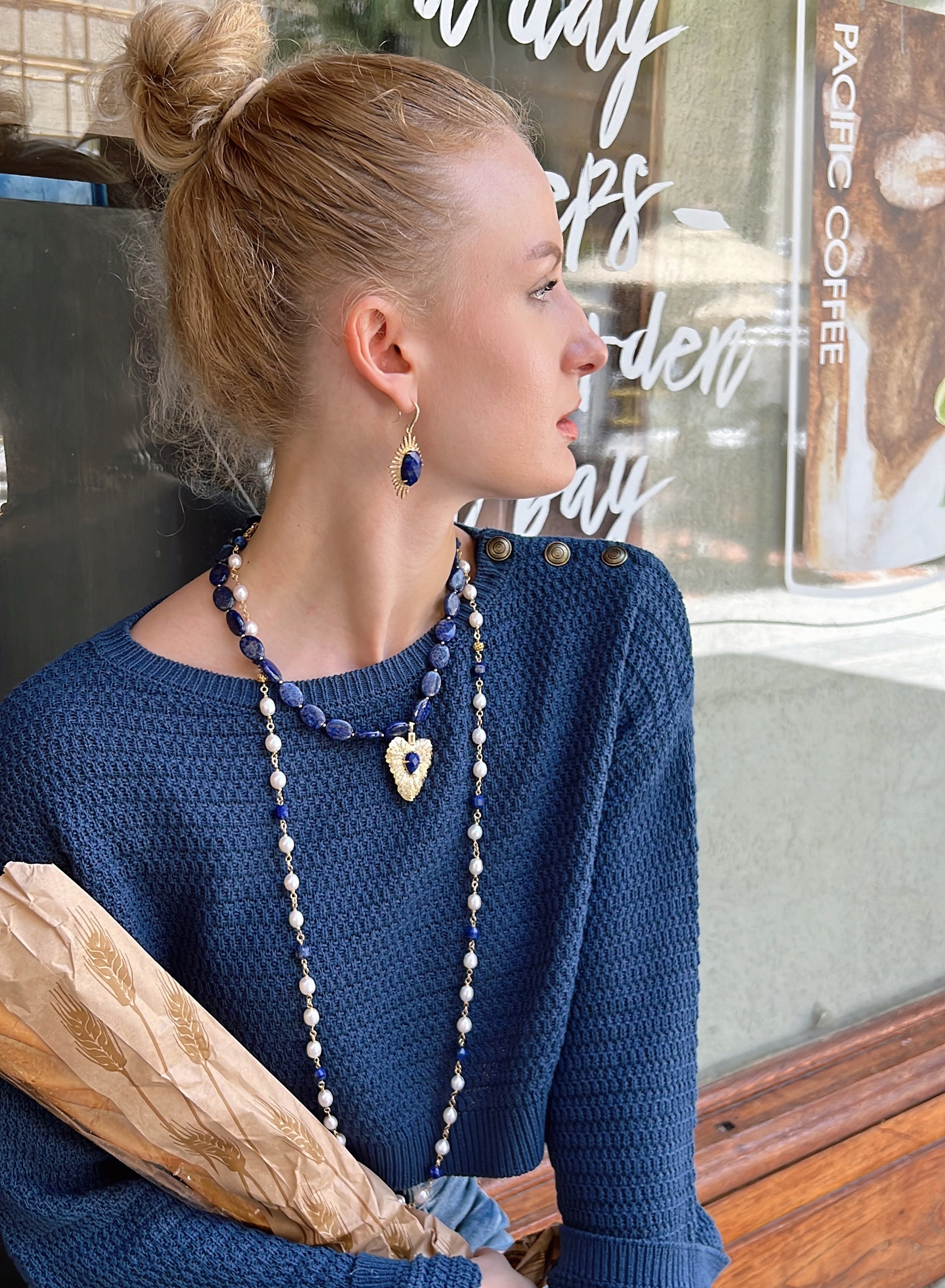 Elegant Freshwater Pearls & Lapis Lazuli Multi-Way Adjustable Necklace KN021 - Perfect for Weddings, Parties & Everyday Wear