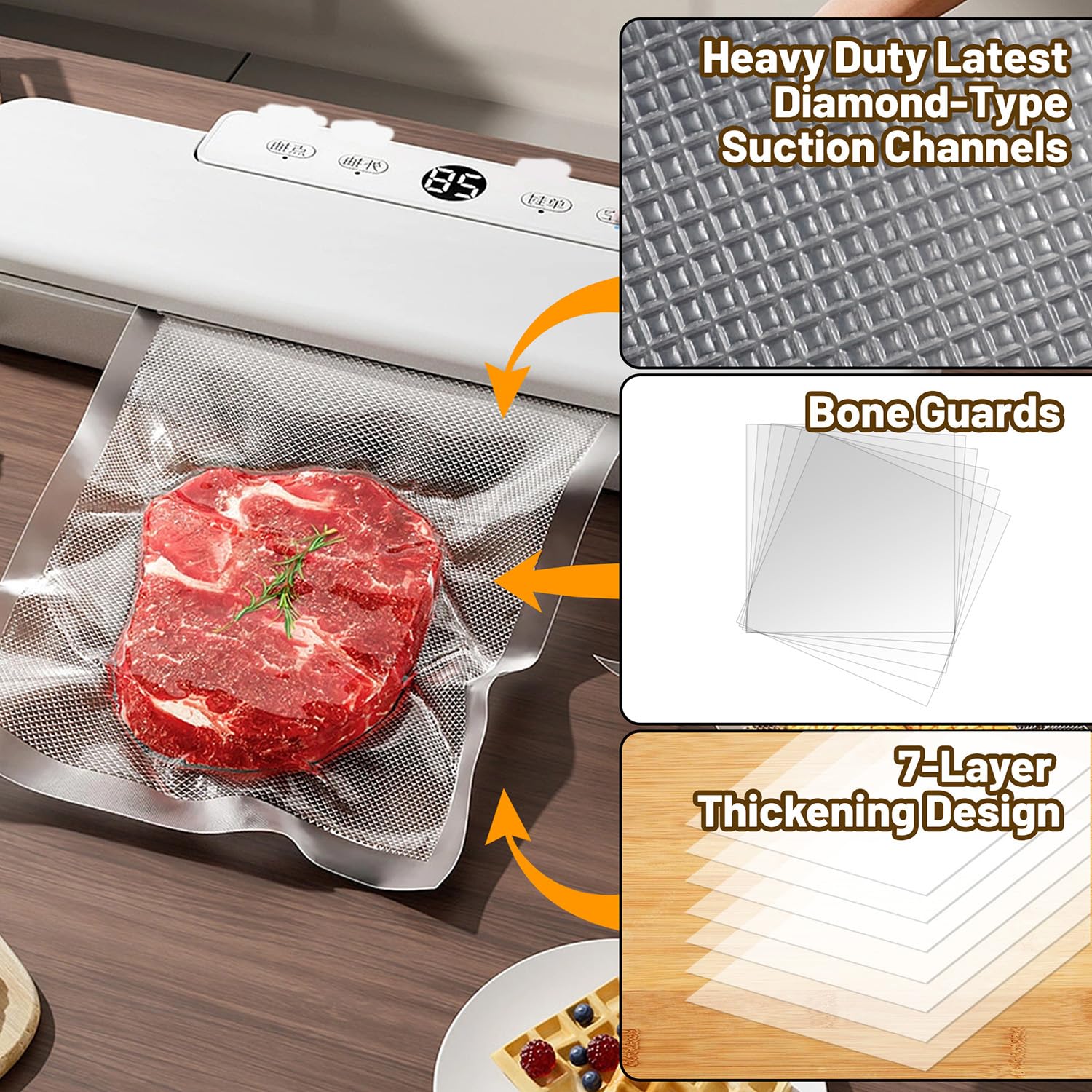 Premium BPA-Free Vacuum Sealer Bags - 200 Quart (8x12 Inch) Heavy Duty Commercial Grade Food Storage Bags for Sous Vide, Freezer & Meal Prep | Compatible with FoodSaver, Seal-a-Meal & Weston | Perfect for Long-Term Food Preservation, Freezing Meats & Sous Vide Cooking