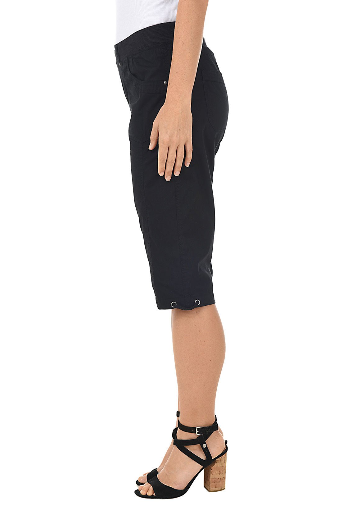 Valerie Women's Pull-On Grommet Capri Pants - Stretch Comfort Fit Casual Summer Pants for Work, Travel & Everyday Wear