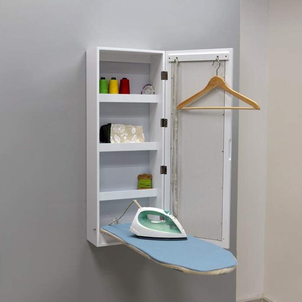 HAIZHEN Wall Mounted Folding Ironing Board with Mirror & Storage Shelves - Space Saving Multi-Functional Ironing Cabinet for Bedroom, Laundry Room & Small Apartments - Perfect for Compact Living Spaces & Home Organization
