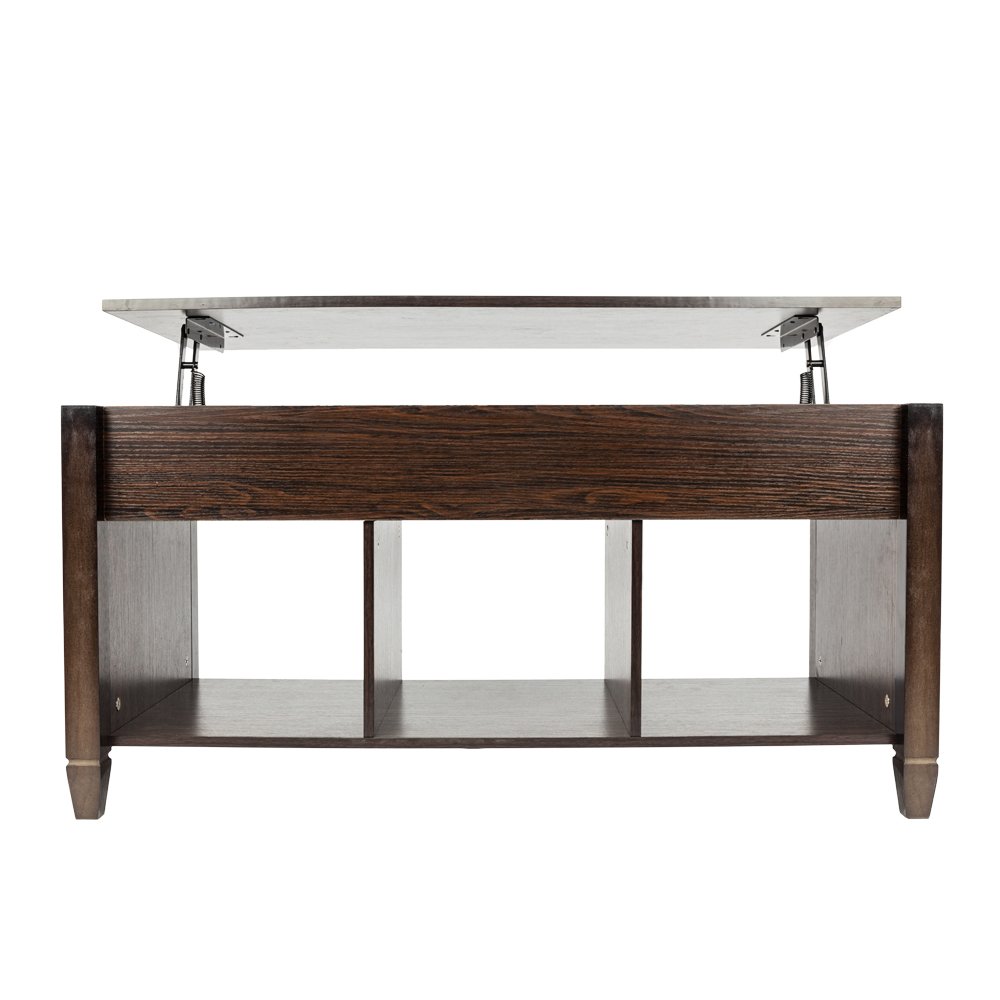 Adjustable Lift Top Coffee Table with Hidden Storage - Modern Wooden Lift-Top Coffee Table with Lower Shelf for Living Room, Office, or Dorm - Espresso Brown Finish for Stylish Home Decor