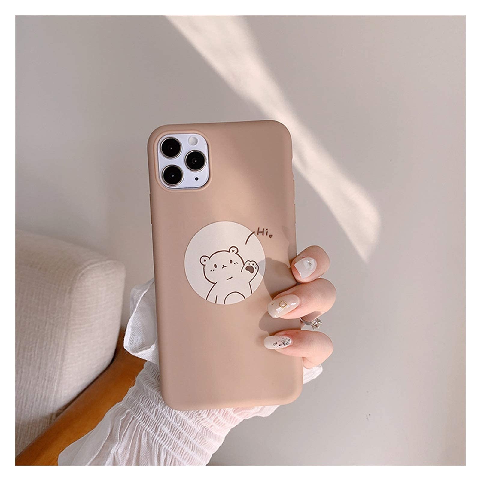 Cute Cartoon Bear Korean Couple Phone Case for iPhone 12/11/Pro/XS Max/XR/X/12 Mini/7/8/7 Plus - Soft Protective Cover (02-Pink) - Perfect Gift for Couples & Valentine's Day