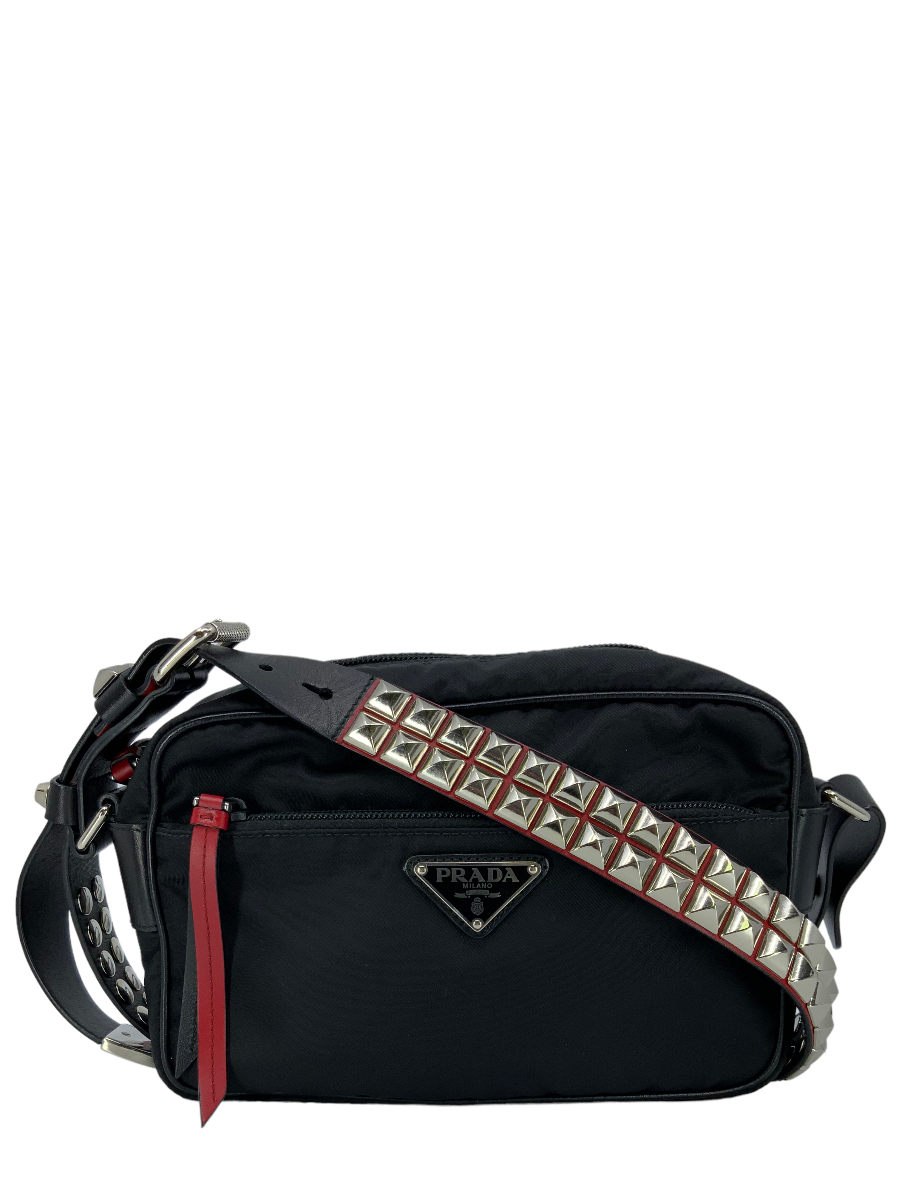 PRADA Tessuto Nylon Studded New Vela Shoulder Bag for Women - Luxury Designer Crossbody Purse for Everyday Use, Work & Night Out