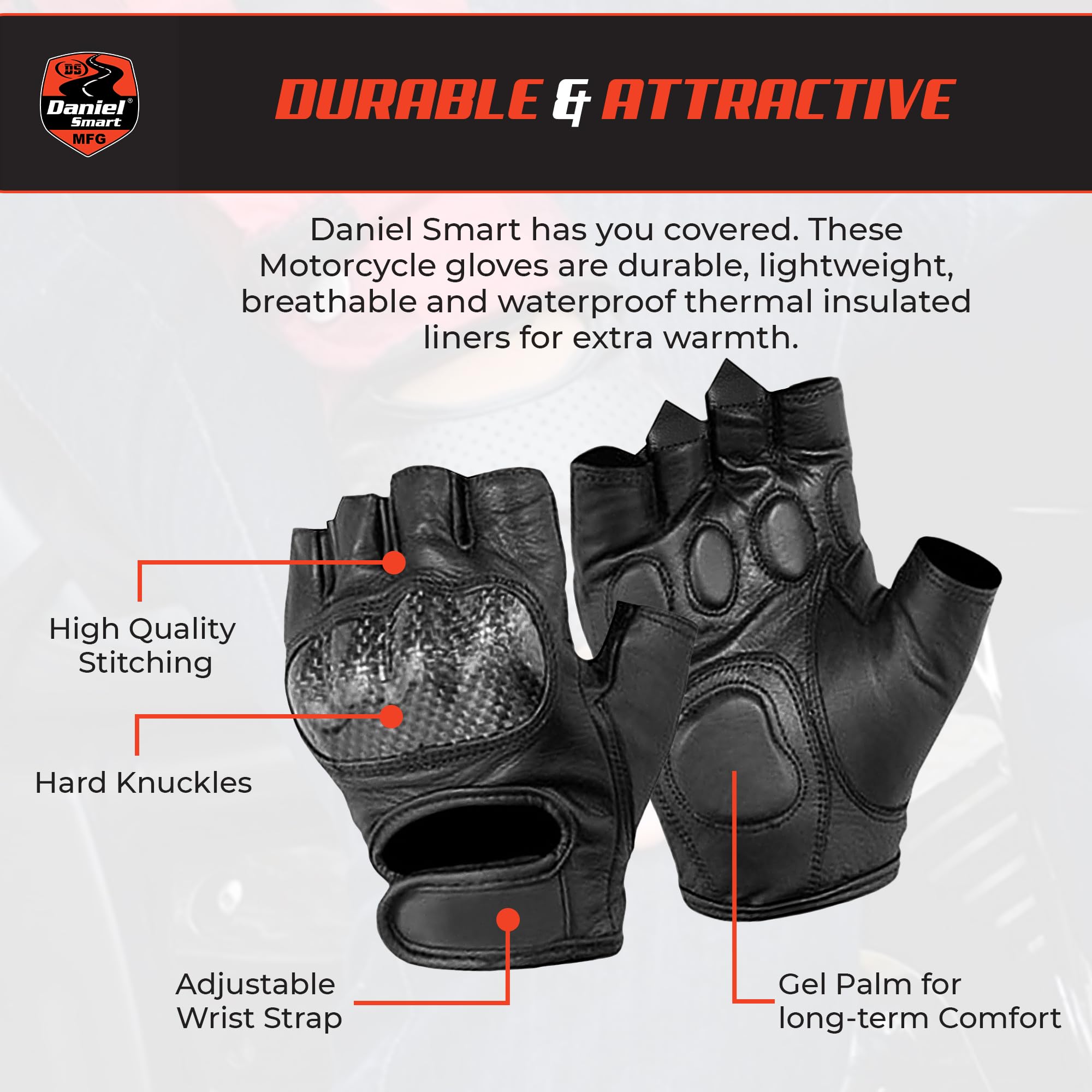 Premium Daniel Smart Cowhide Leather Motorcycle Gloves for Men - Gel Palm Padding & Hard Knuckle Protection - Durable Biker Gloves for Riding, Racing & Adventure Motorcycles