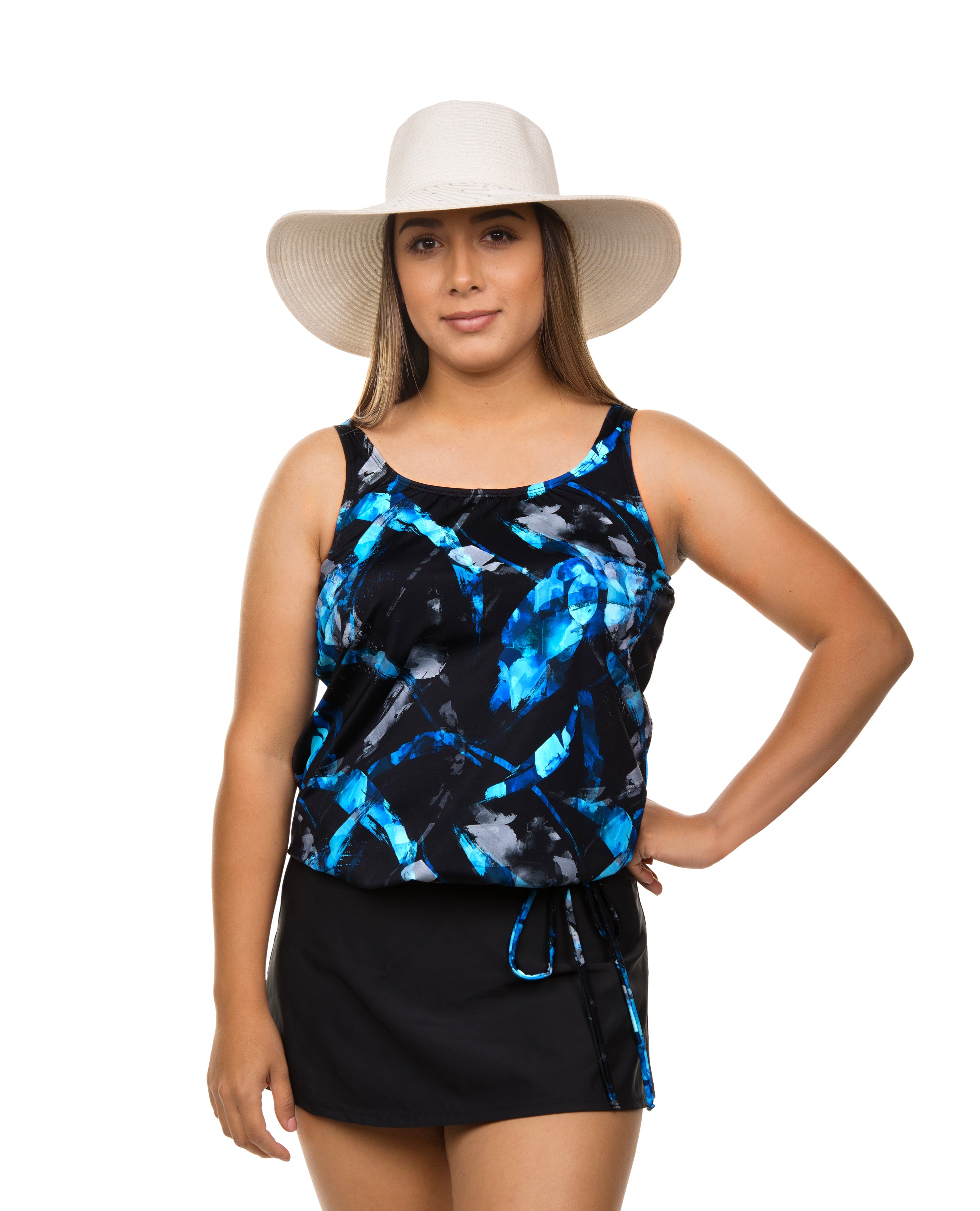 Missy Tank Strap Blouson with Sapphire Crystals - Elegant Women's Fashion Top for Casual Wear, Night Out & Special Occasions