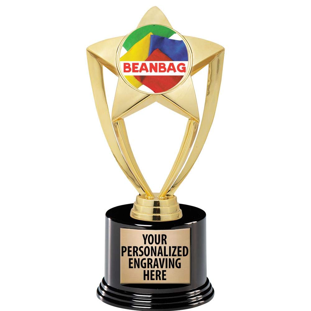 8 Inch Gold Star Bean Bag Toss Trophy with Deluxe Round Base - Crown Awards Bean Bag Trophy for Outdoor Games, Carnivals, and School Events