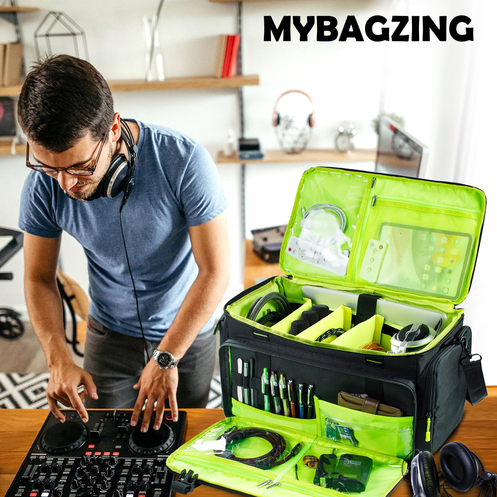 Heavy Duty DJ Equipment Bag - Professional DJ Cable Organizer & Gear Storage Bag for Musicians | Perfect for DJ Accessories, Studio Equipment & Live Performances