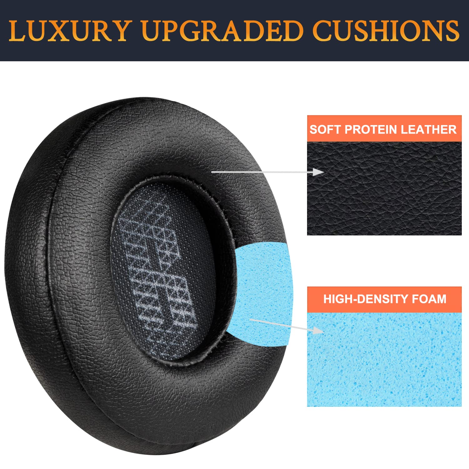 SOULWIT Replacement Ear Pads for JBL Live 460NC Wireless Headphones - Soft Protein Leather Earpad Cushions with Noise Isolation Foam (Black) - Perfect for Gaming, Travel & Office Use