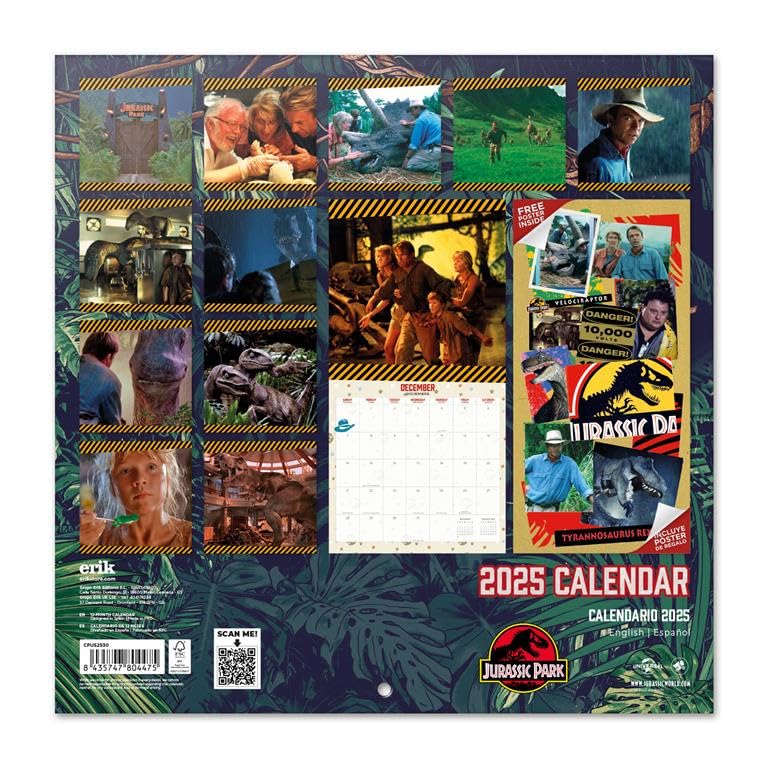Jurassic Park 2025 Wall Calendar - 12