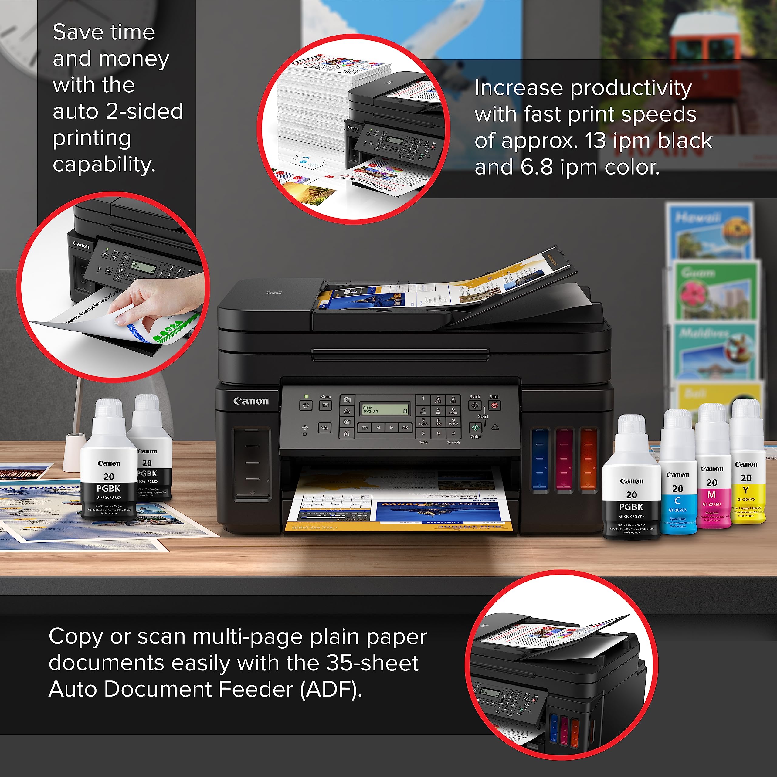 Canon G7020 Wireless All-in-One SuperTank Printer for Home & Office | High-Capacity Inkjet Printer with Copy, Scan, Fax & ADF | Mobile Printing & Alexa Compatible | Ideal for Remote Work & Small Business Printing Needs