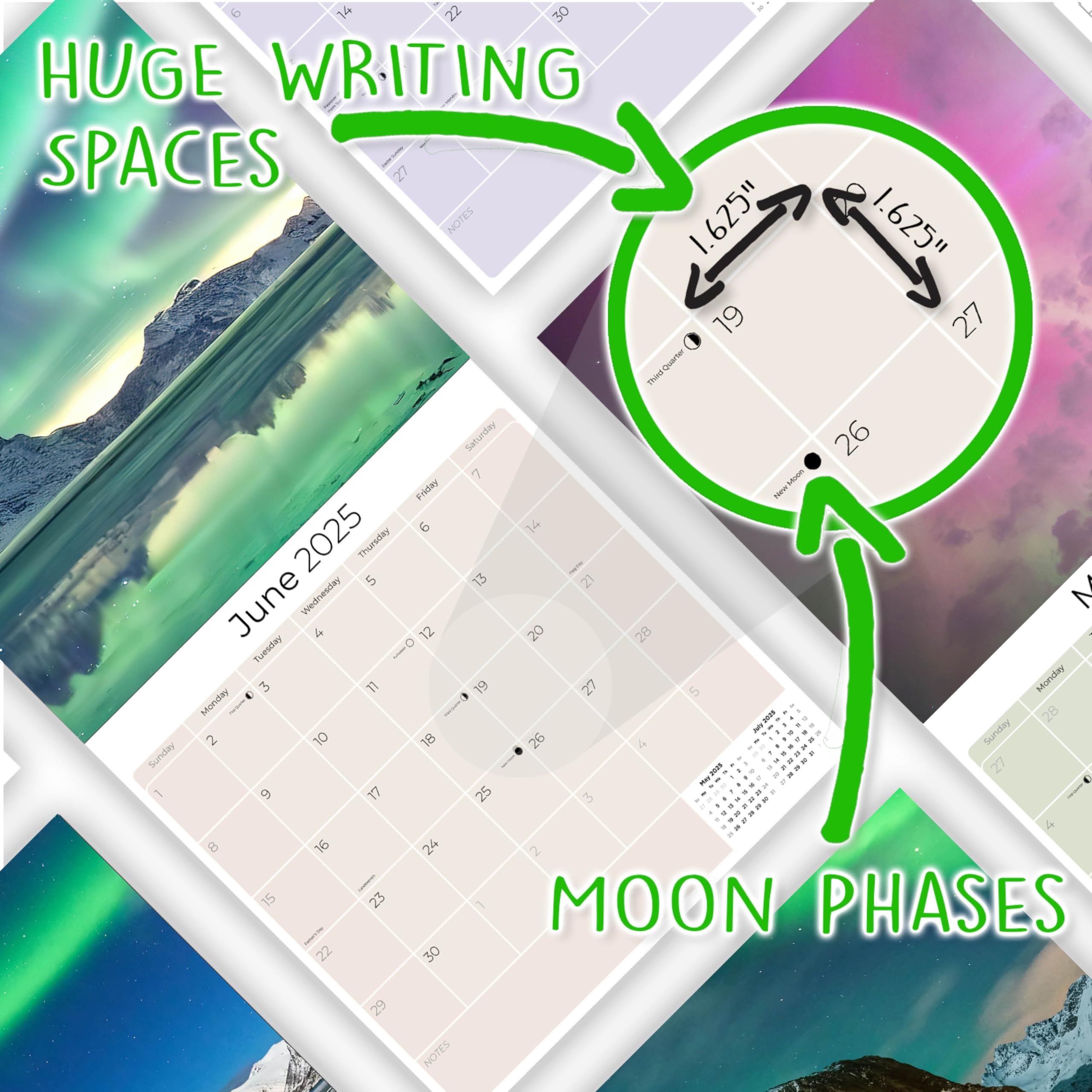 2024-2025 Northern Lights Calendar - Aurora Borealis Wall Planner with Thick No-Bleed Paper - 12