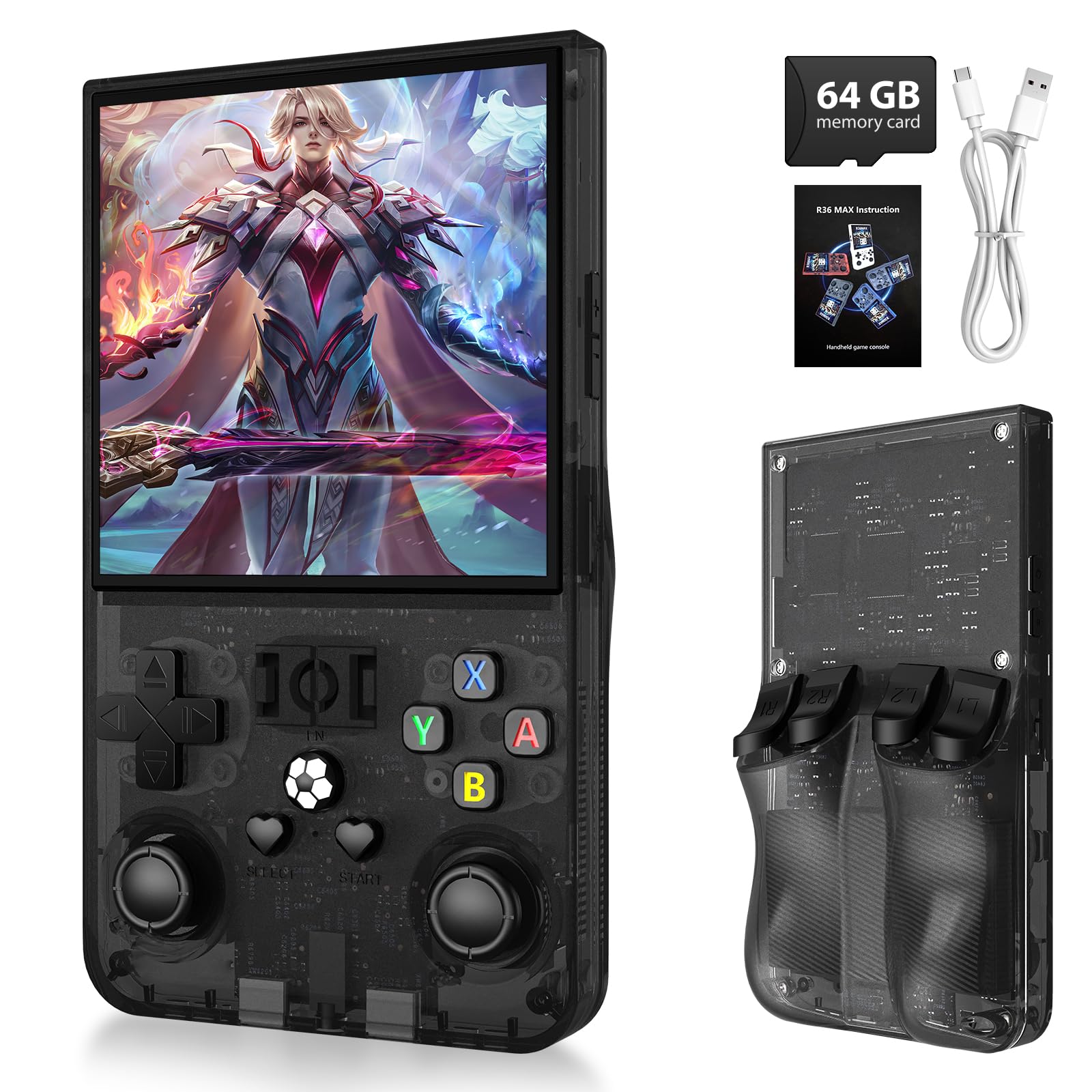 R36MAX Retro Handheld Game Console - 4.0 Inch IPS Screen, Linux System with 64GB TF Card, Built-in 18000+ Classic Games, Portable Gaming Device for Adults with 4000mAh Battery (Black) | Perfect for Travel, Commuting & Nostalgic Gaming Experience