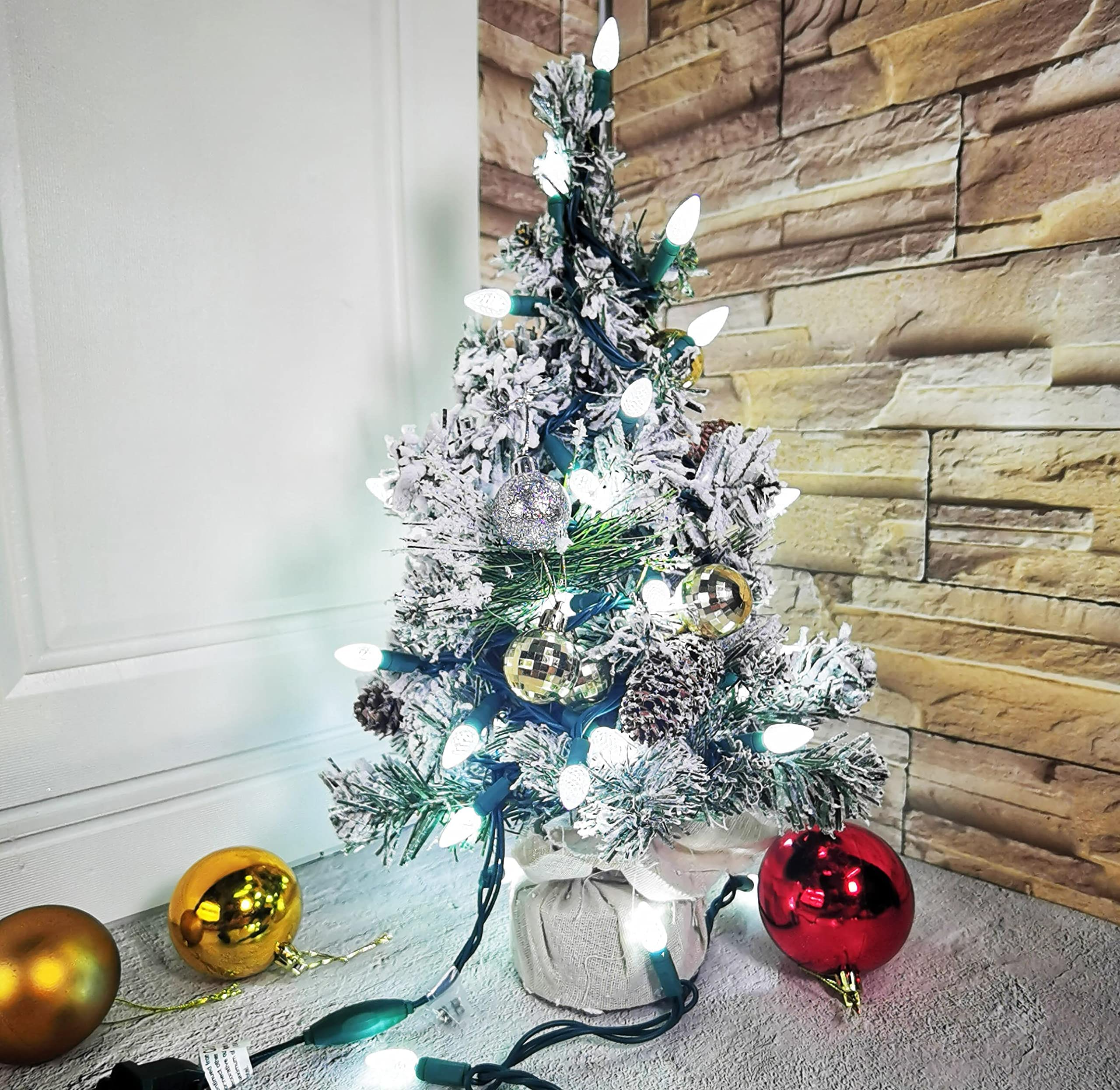 50 Cool White LED Christmas String Lights - 17FT Green Wire, 120V UL Certified for Indoor & Outdoor Holiday Decor - Perfect for Trees, Pathways, and Party Decorations (C3 Bulbs)
