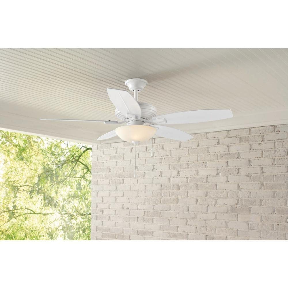 52 Inch LED Outdoor Ceiling Fan with Light - Matte White Finish - Weatherproof for Patio, Deck, and Covered Porch Use