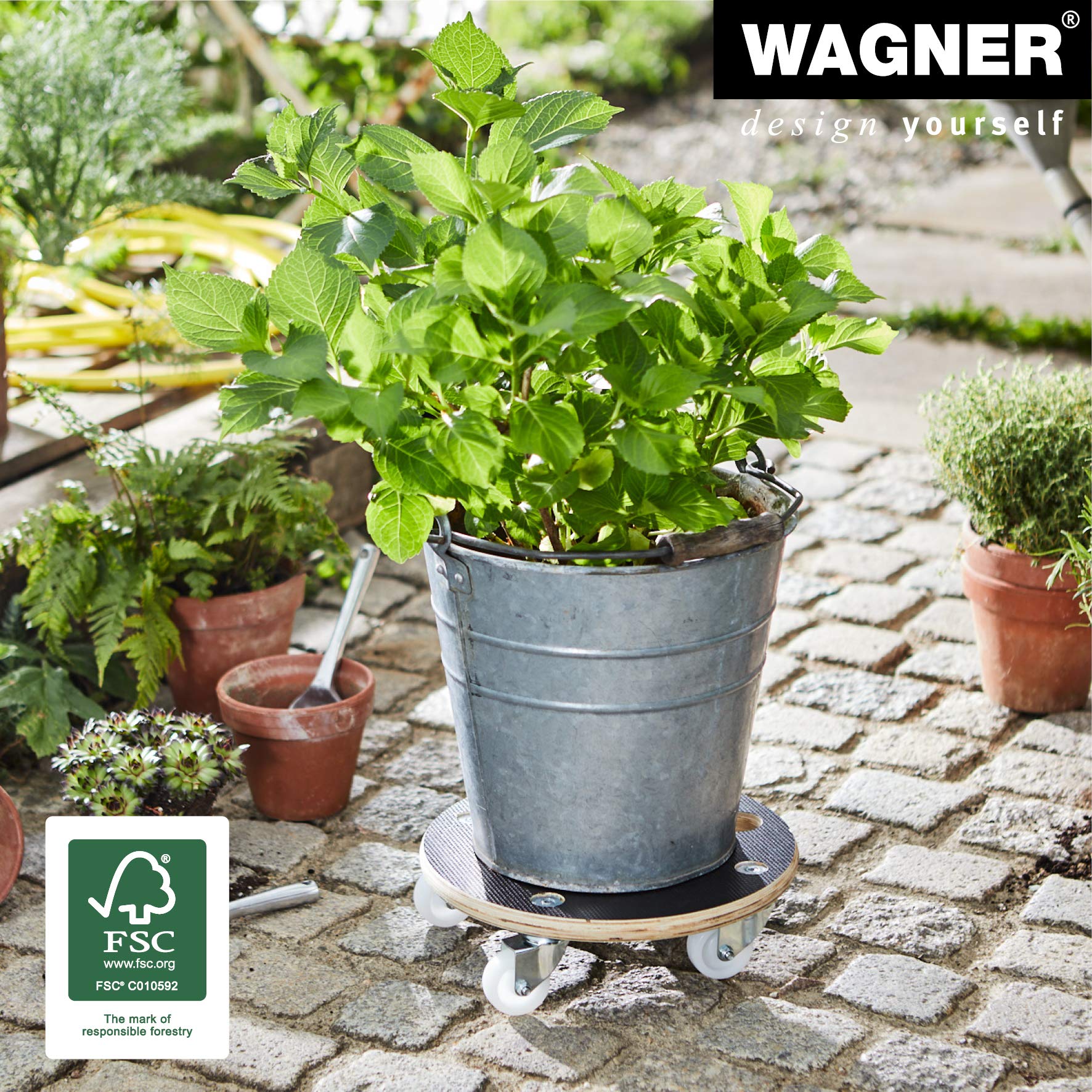 Wagner Plant Caddy Maxigrip - 11.42 x 3.35 Inch Heavy Duty Plant Stand with Wheels - FSC Certified Wood Dolly for Indoor & Outdoor Plants - 440 lbs Capacity - Made in Germany - Perfect for Moving Large Potted Plants on Decks, Patios & Greenhouses (Model 64-1351)